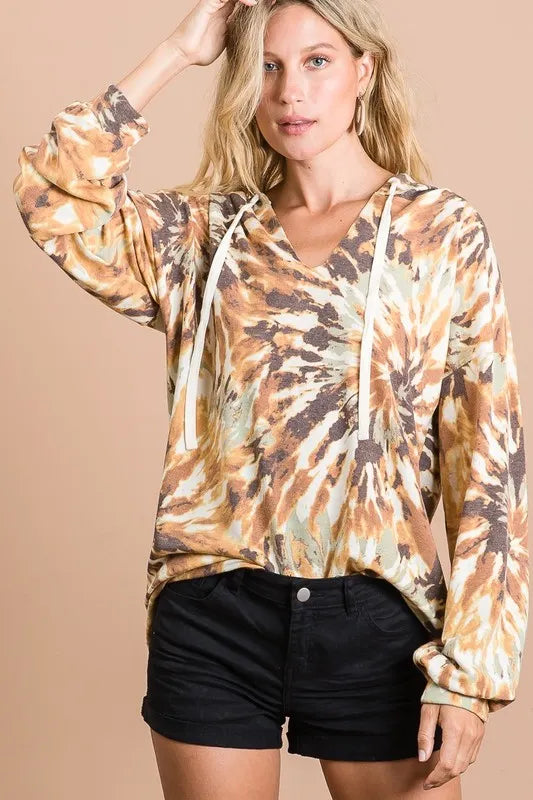 BiBi Tie Dye Terry Hoodie with Twill Tape Drawstring - Soft Cotton Pullover for Women & Men - Perfect for Casual Wear, Street Style & Loungewear