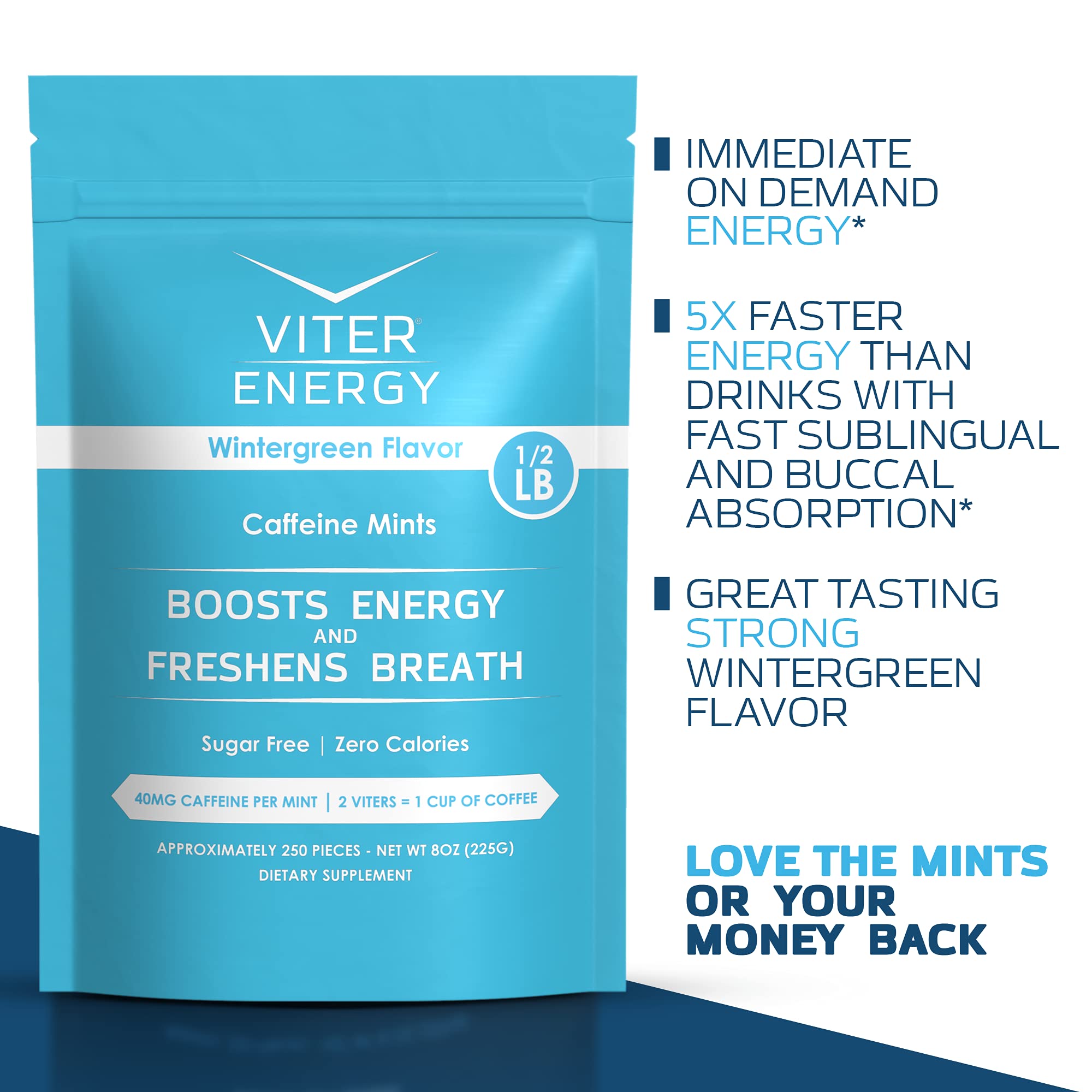 Viter Energy Original Caffeine Mints - 5 Flavor Variety Pack (1/2 Pound Bulk Bag) | 40mg Caffeine Per Mint with B Vitamins | Sugar-Free, Vegan Energy Booster for Focus & Alertness | Perfect for Workouts, Studying, and Long Drives