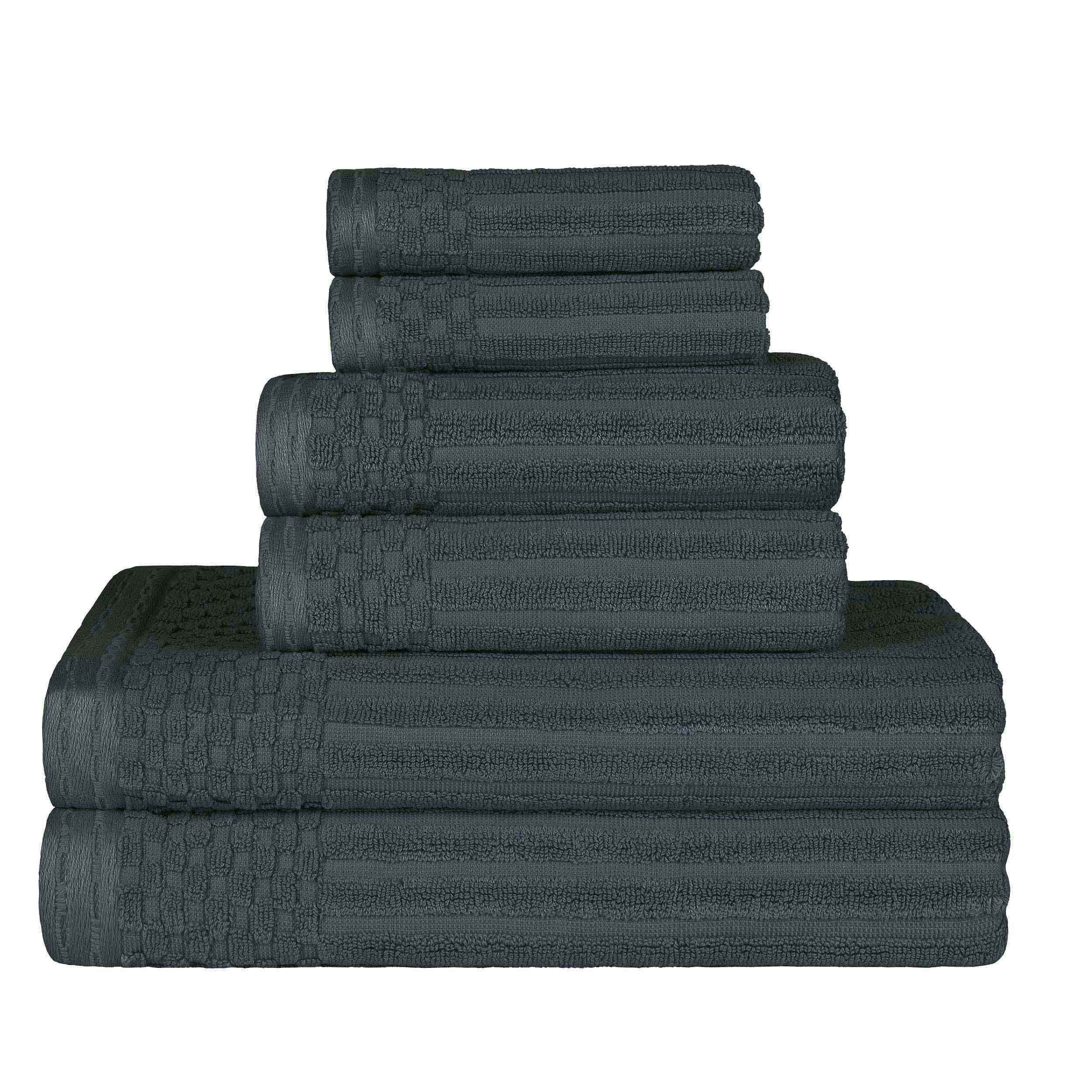 Premium 6-Piece Cotton Ribbed Textured Towel Set - Medium Weight, Soft & Absorbent Bath Towels for Spa, Gym, and Everyday Use