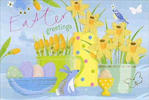 Easter Bunny Card with Eggs & Flowers - Perfect for Spring Greetings