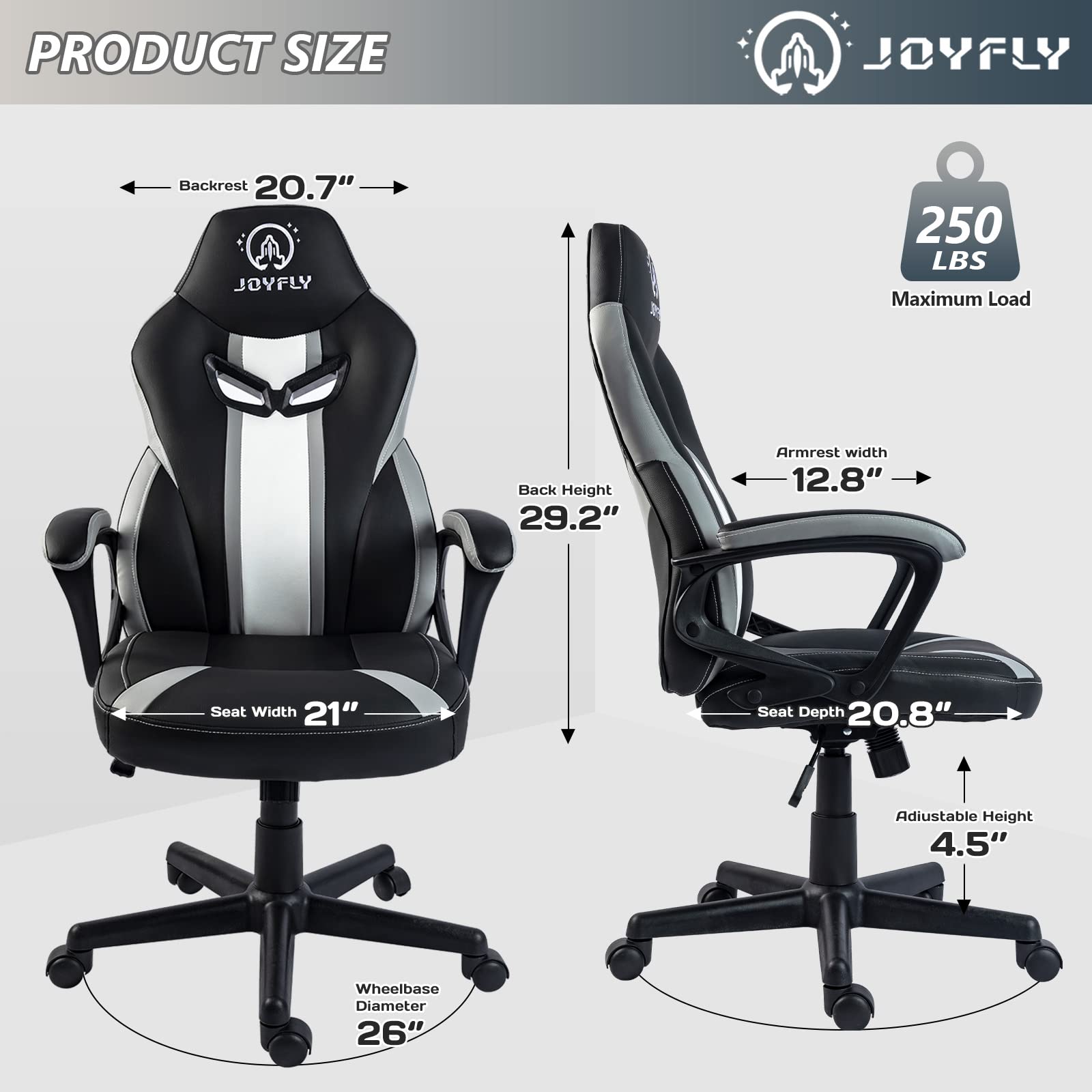 JOYFLY Ergonomic Gaming Chair for Adults - High Back PC Computer Chair with Adjustable Lumbar Support - Perfect for Esports, Office Work & Home Gaming Setup (Black)