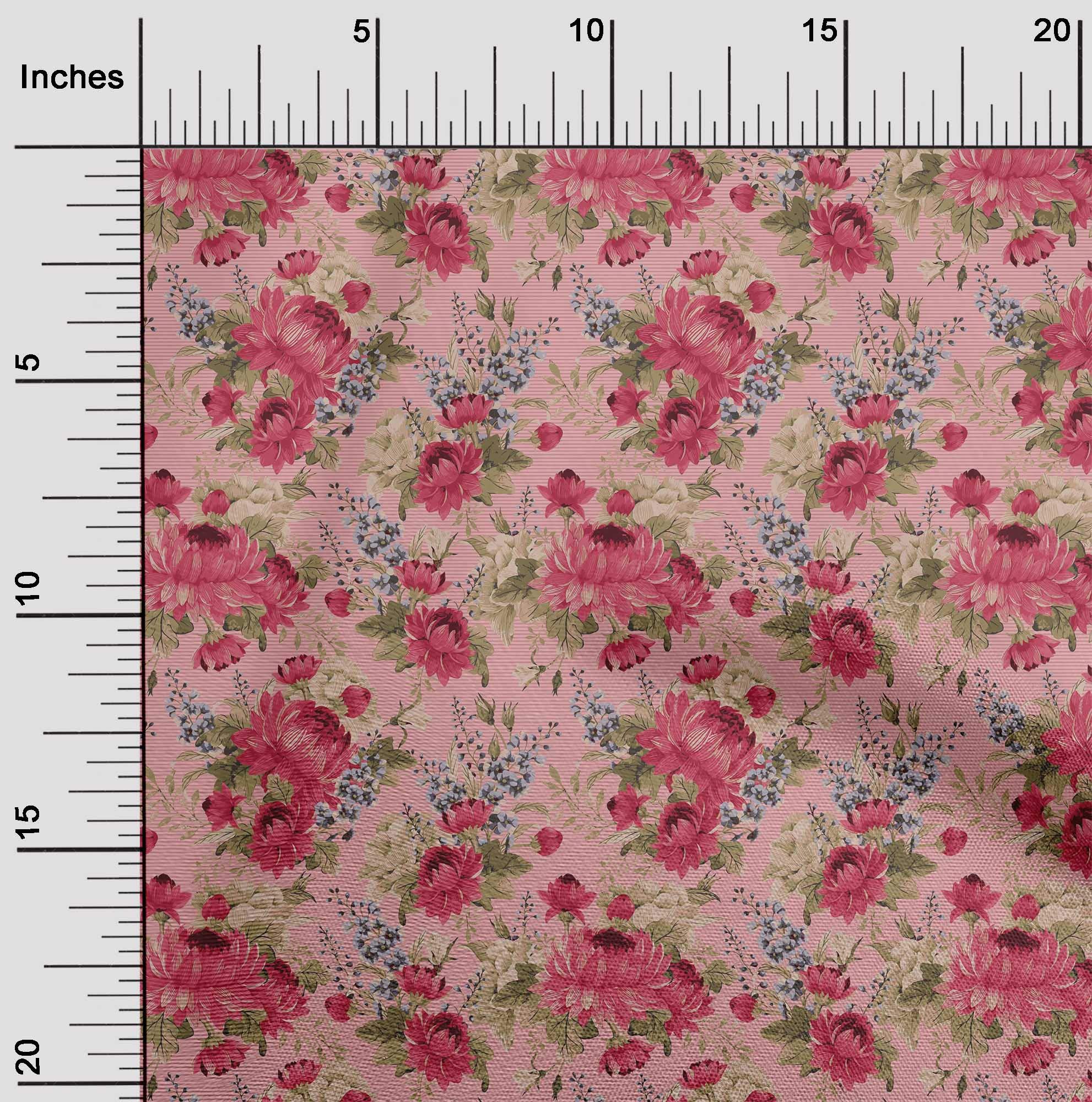 oneOone Polyester Spandex Pink Salmon Fabric - 56 Inch Wide Stripe, Leaves & Floral Print DIY Quilting Material | Perfect for Clothing, Home Decor, and Craft Projects