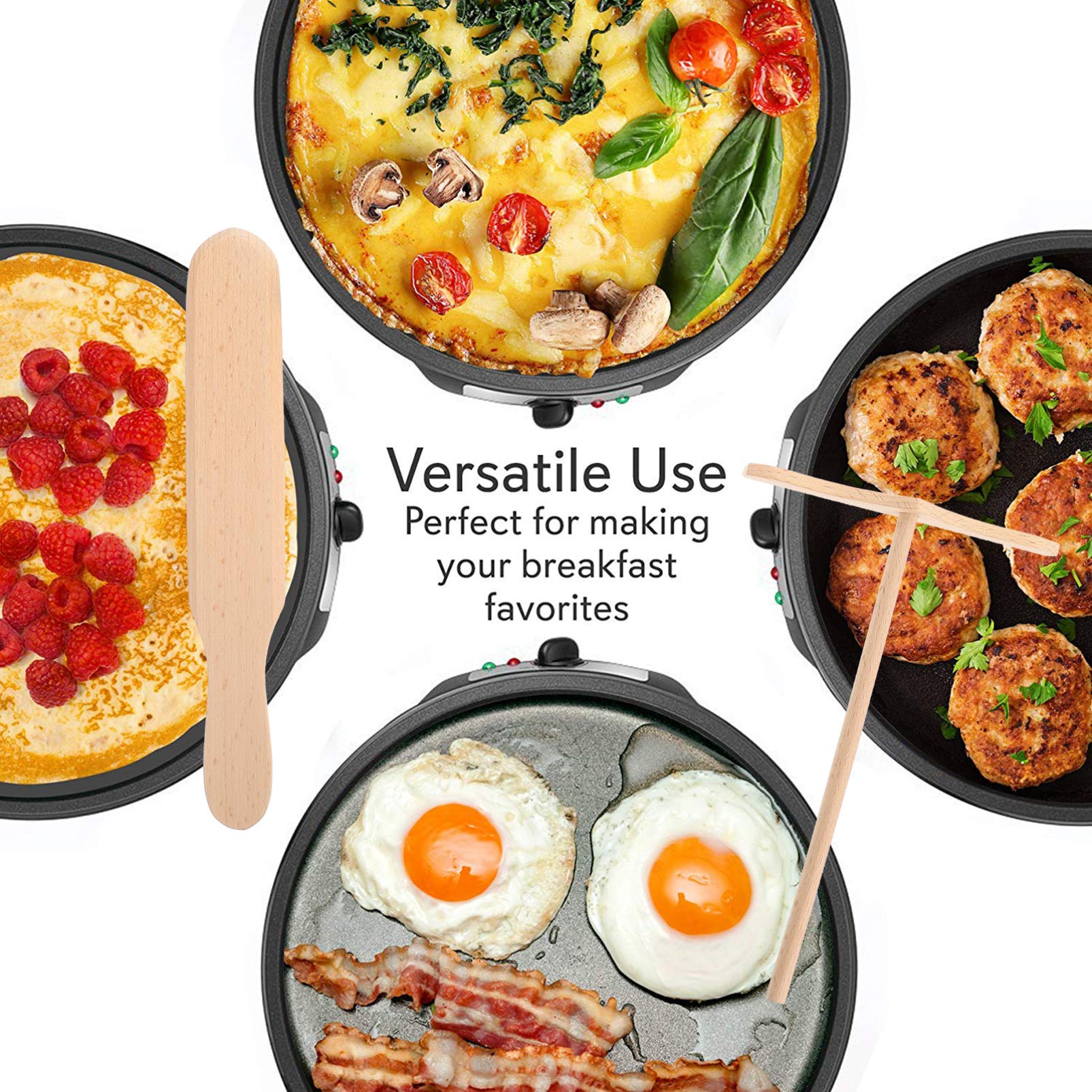 4-Piece Wooden Pancake Spatula Set - Non-Stick Cooking Utensils for Pancakes, Omelets, Tortillas & Crepes - Perfect for Breakfast, Baking & Kitchen Use