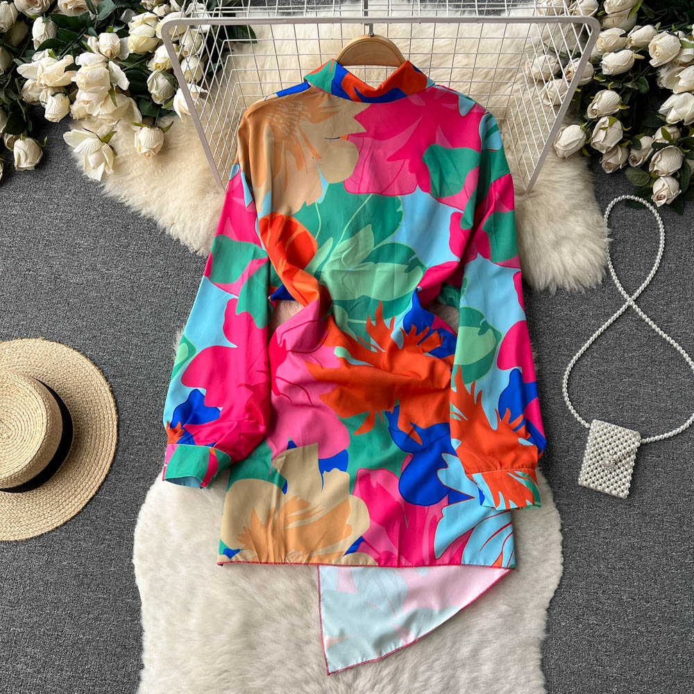 Women's A-Line Printed Shirt Dress - Irregular Hem Spring & Autumn Flowy Skirt Top 442 | Casual Office Wear, Date Night Outfit, Vacation Dress