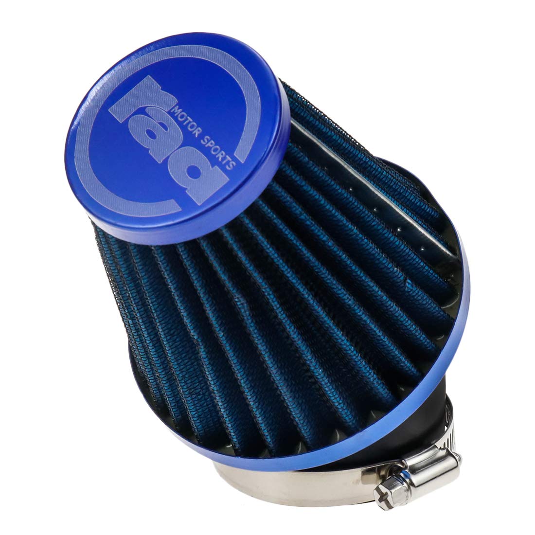 Universal Motorcycle Air Filter 48RAD - High Flow Replaceable Air Filter with Adjustable Clamp for Improved Engine Performance (Blue) - Perfect for Harley, Honda, Yamaha & Other Cruiser Motorcycles