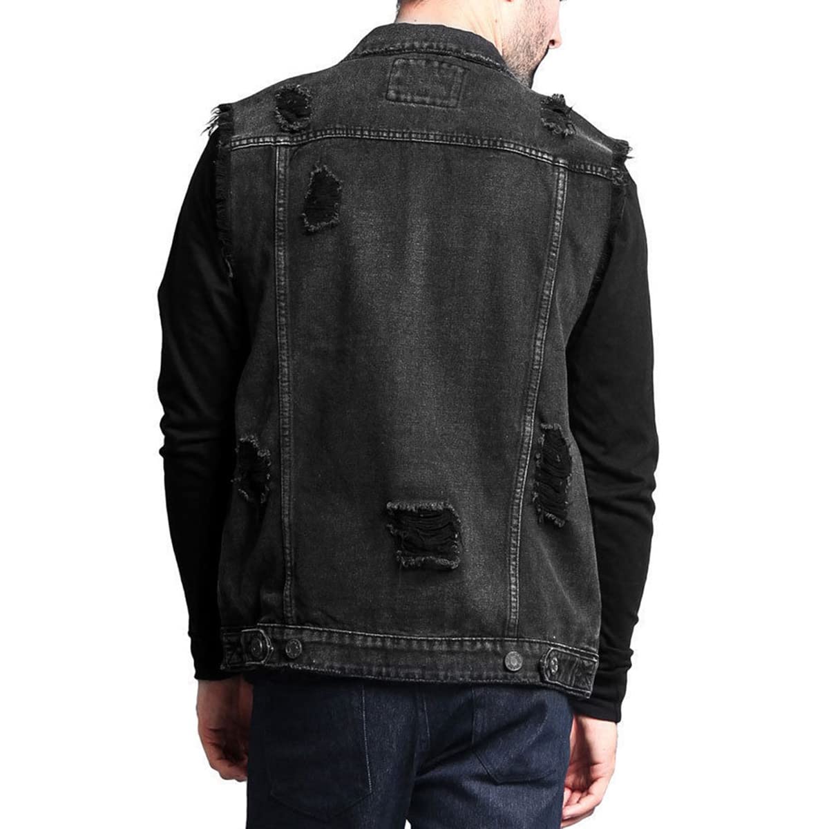 Iynnijoy Men's Distressed Denim Vest - Sleeveless Slim Fit Waistcoat with Pockets | Western Cowboy Style for Casual Wear & Outdoor Events