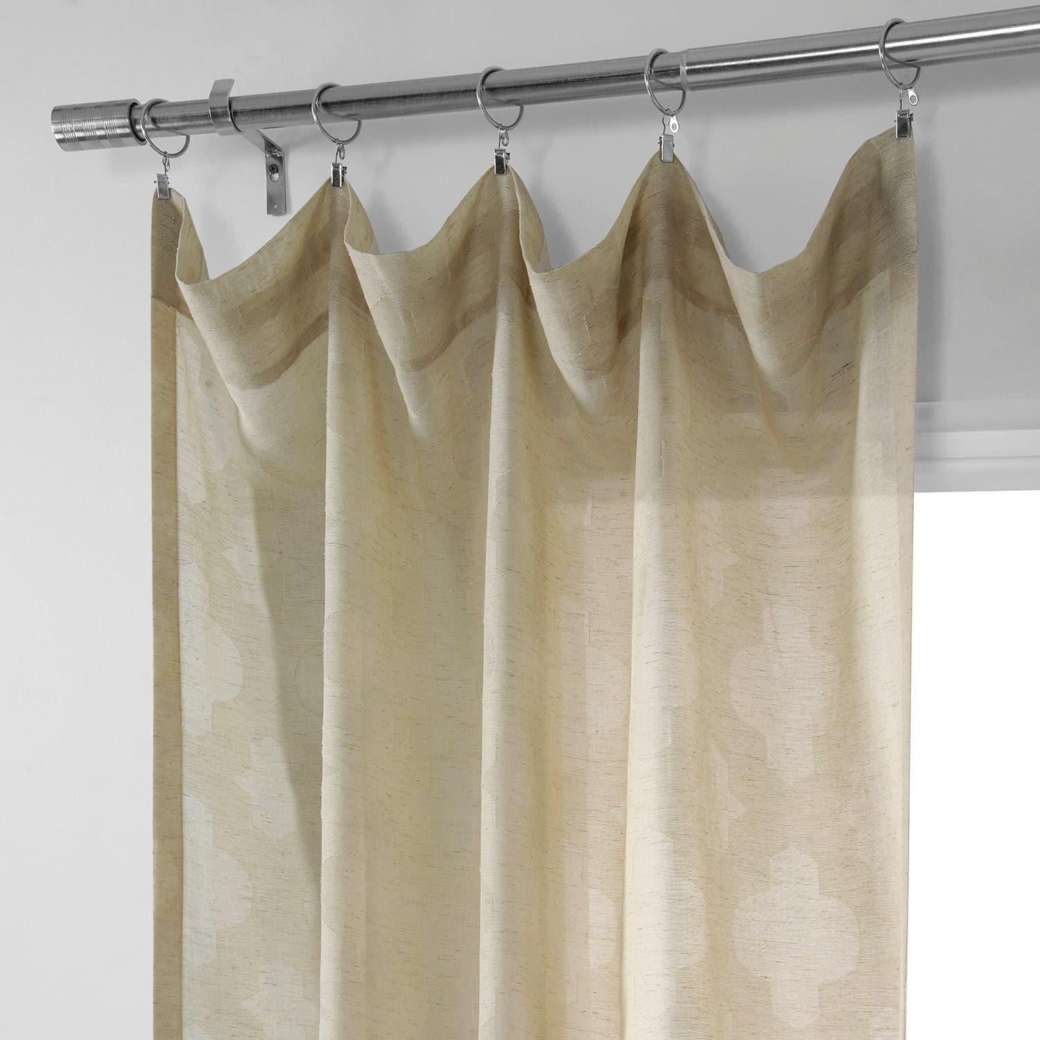 Calais Tile Beige Geometric Pattern Faux Linen Sheer Curtains - Modern Window Treatment for Living Room, Bedroom & Office