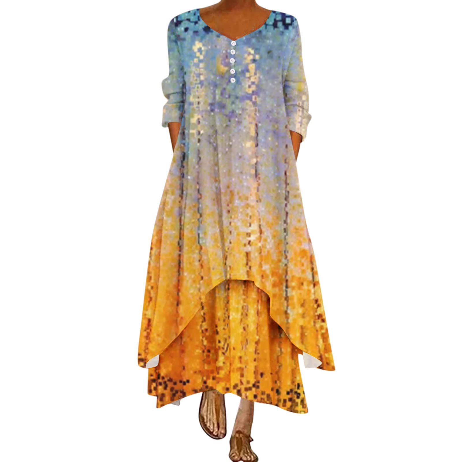 Plus Size Floral Maxi Dress for Women - Loose Bohemian Long Summer Beach Dress with Slit | Perfect for Vacations, Beach Outings & Casual Wear