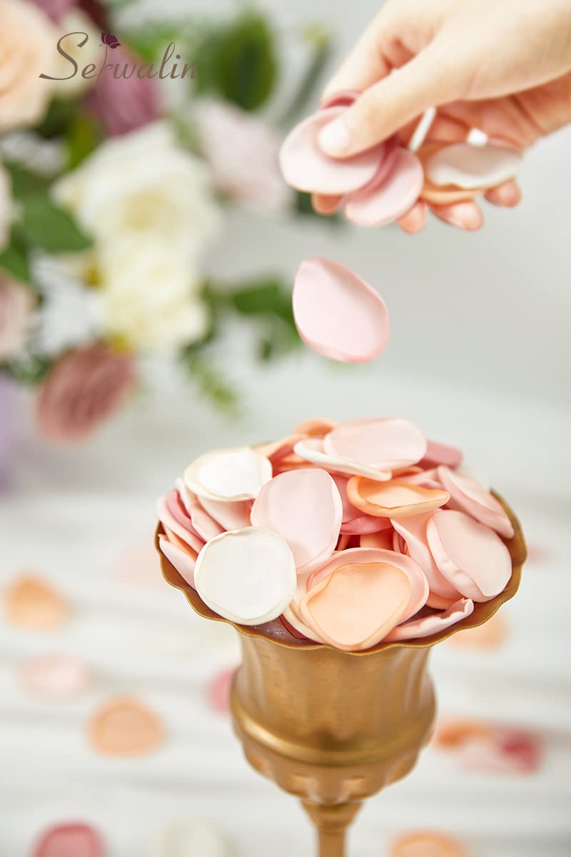 Serwalin Artificial Silk Wedding Bouquets & 300Pcs Rose Petals - Rose Gold Pink Bridal Flowers for Wedding Decorations, Aisle Scattering, Table Centerpieces & Romantic Events