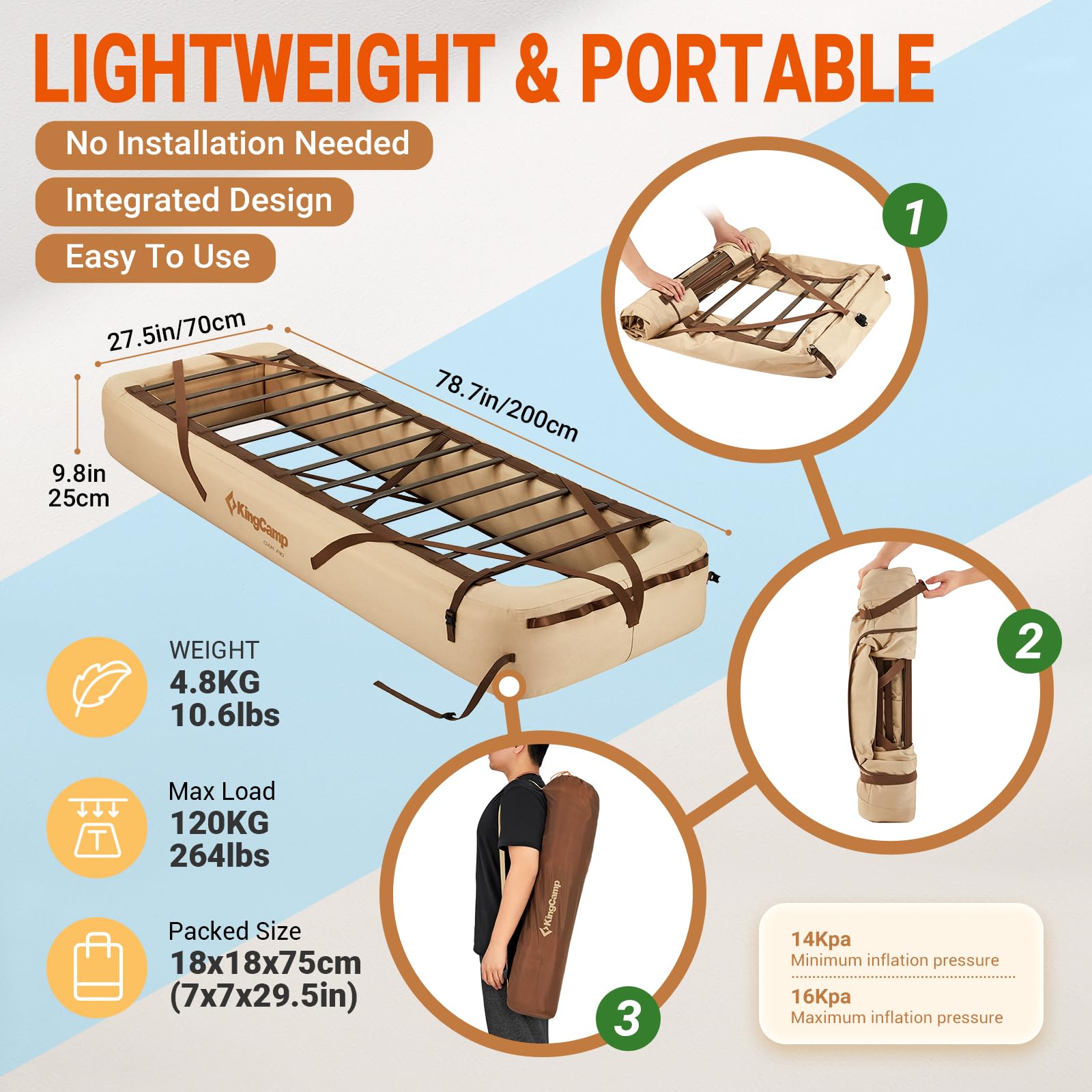 KingCamp Inflatable Air Mattress - Portable & Compact Single High Blow-Up Guest Bed for Camping, Home, Travel, and Outdoor Adventures (2 Pack) - Perfect for Sleepovers, Backpacking, and Emergency Guest Accommodations