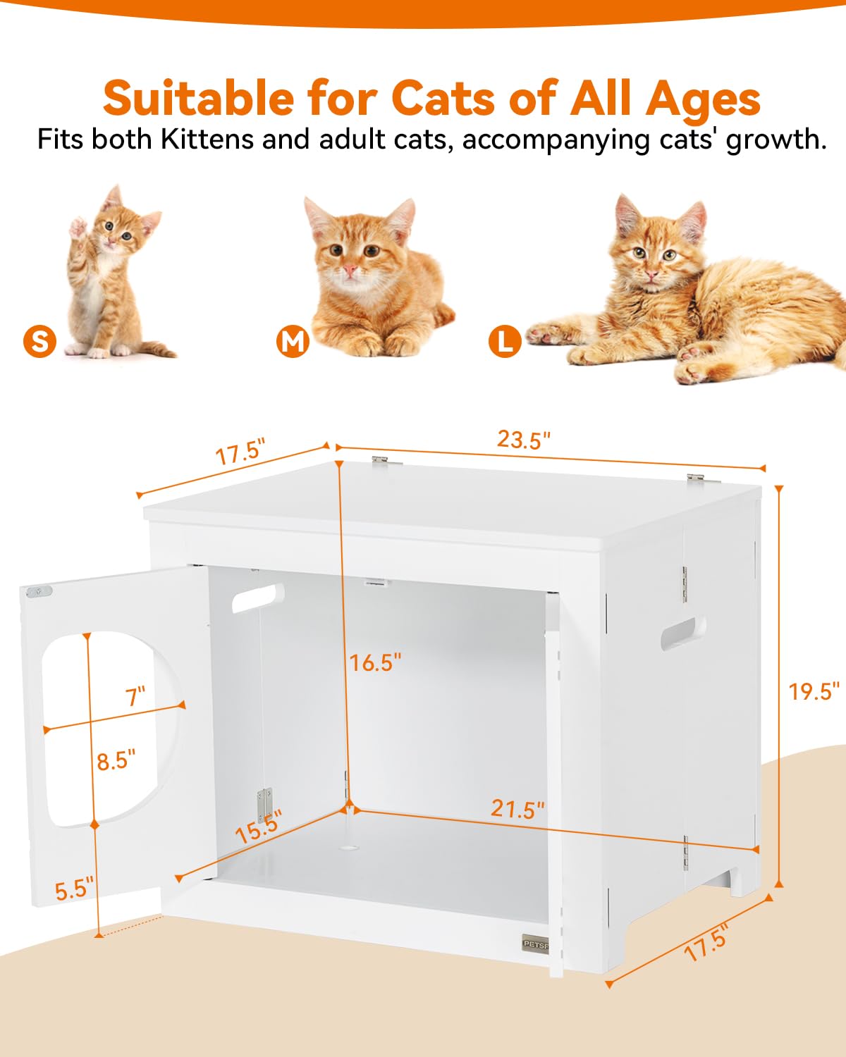Petsfit Foldable Cat Litter Box Enclosure Furniture - No Assembly Needed, Multi-Functional Cat House & End Table, Fits Most Litter Boxes (White) | Perfect for Small Spaces, Living Rooms & Pet-Friendly Homes