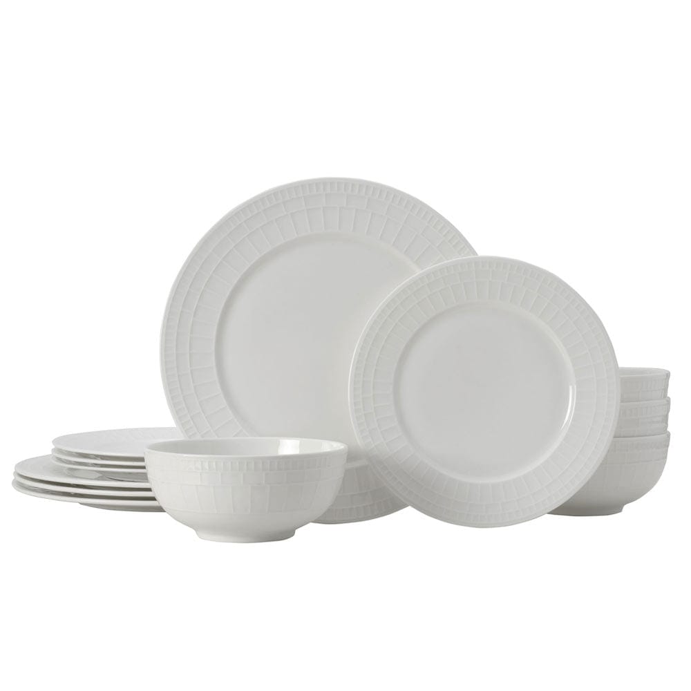 Lux 12-Piece Dinnerware Set - Porcelain Plates, Bowls & Mugs for 4 People - Elegant Tableware for Everyday Dining, Dinner Parties & Holiday Gatherings