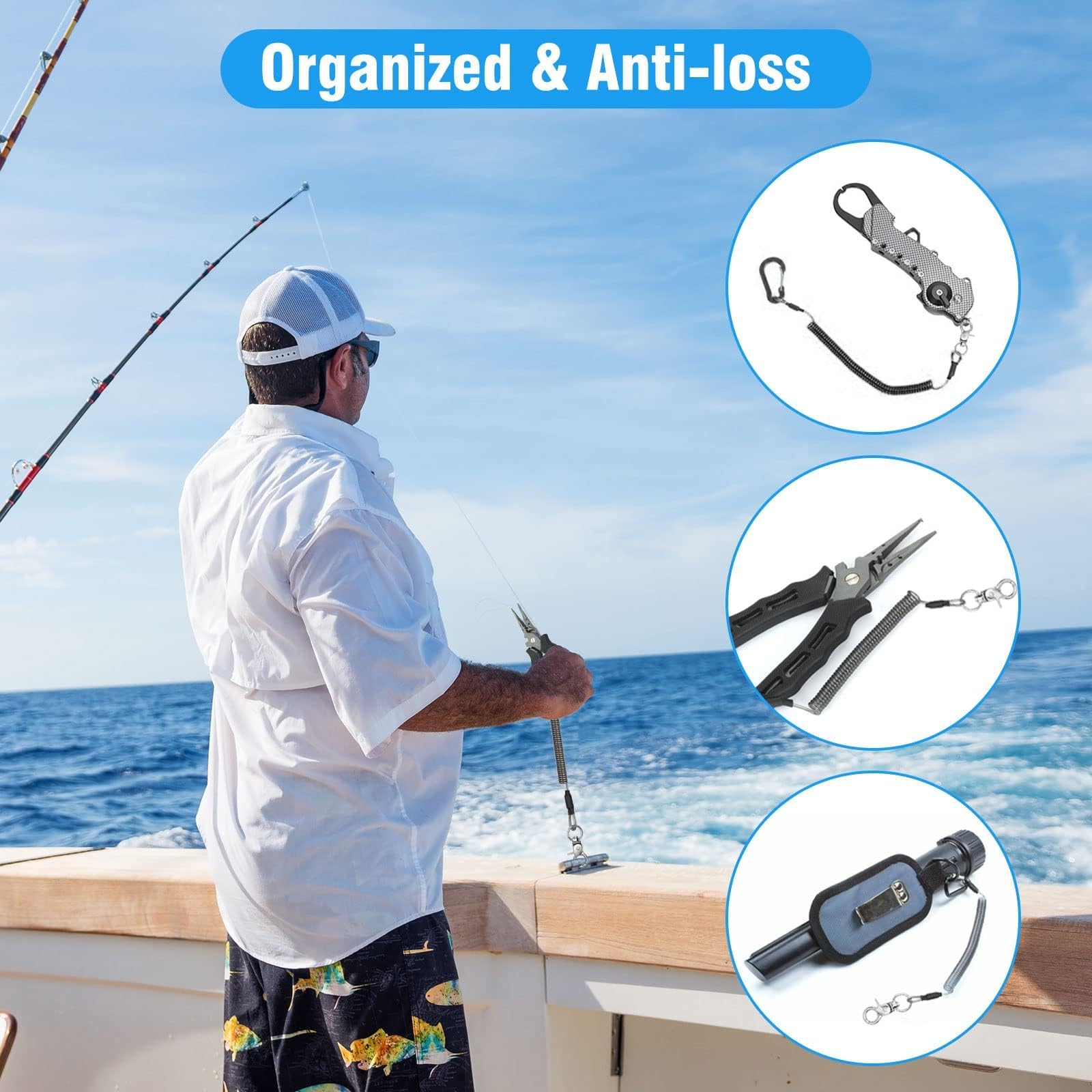 Heavy Duty Fishing Lanyards with Carabiner - Retractable Safety Ropes for Kayak & Boating