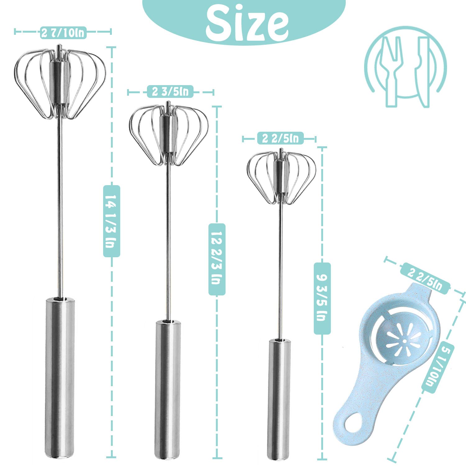 Stainless Steel Hand Push Rotary Whisk - Semi-Automatic Egg Beater for Cream, Baking, Mixing & Whipping - Perfect for Kitchen, Baking & Cooking (Silver)