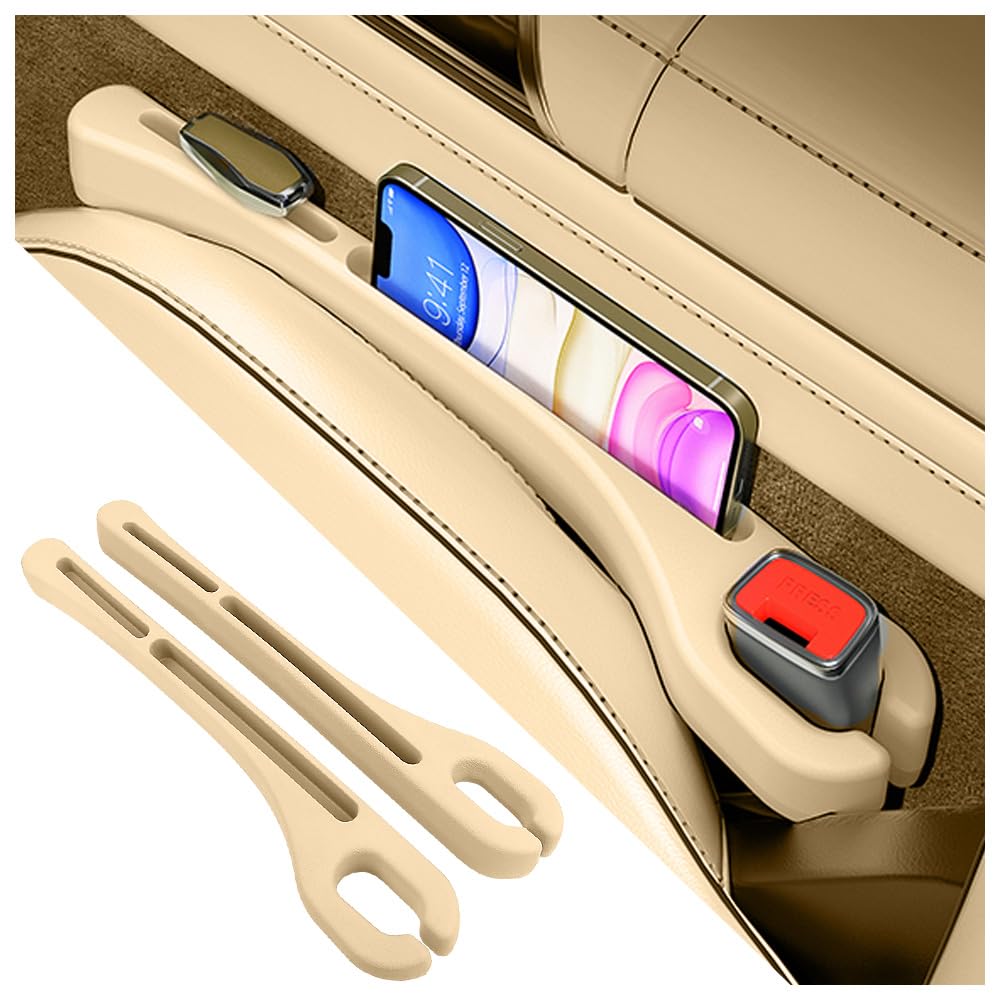 2PCS Universal Car Seat Gap Filler with Phone Holder - New Upgrade Beige Organizer for Preventing Items from Falling, Perfect for Sedans, SUVs, and Trucks