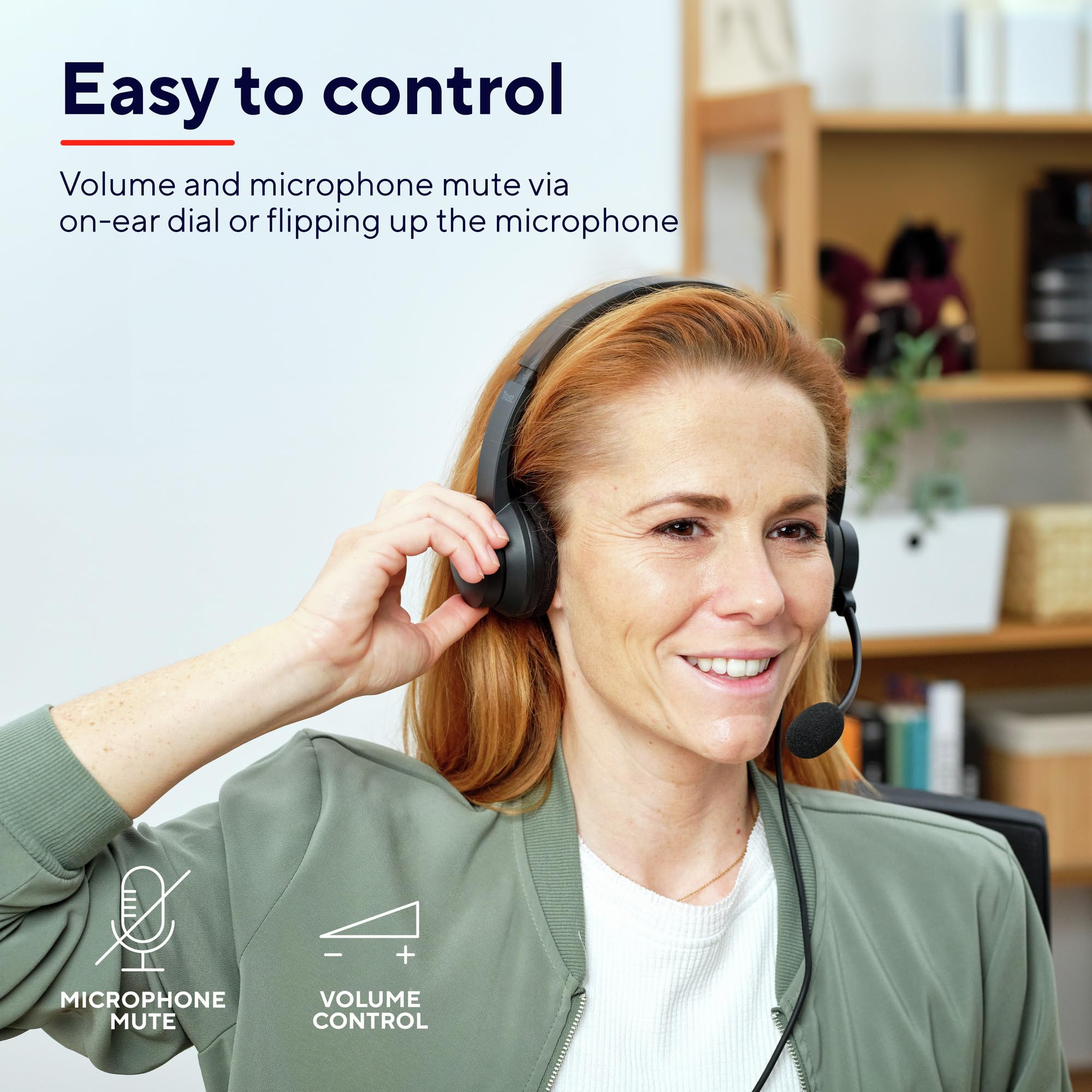 Trust Ayda On-Ear USB PC Headset with ENC Noise Cancelling Microphone - Lightweight Wired USB-C Headphones with 1.8m Cable, 65% Recycled Plastic - Ideal for Computer, Laptop, Mac, Zoom, Teams Calls & Online Gaming (Black)