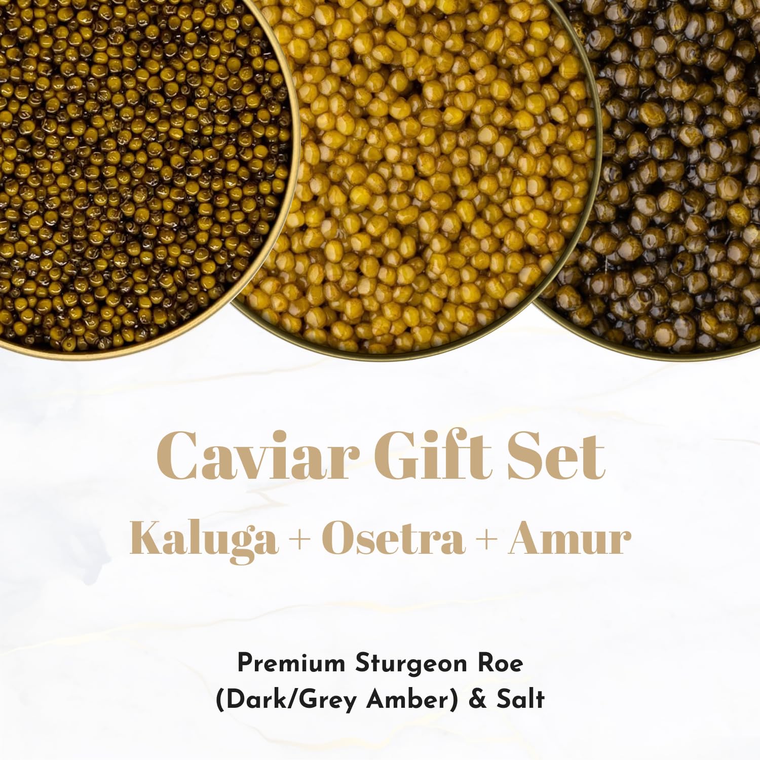 Premium Kaluga, Osetra & Amur Sturgeon Caviar Gift Set (1oz Each) with Pearl Spoon, Blini & Crème – Gourmet Food Gift for Special Occasions – Perfect for Weddings, Anniversaries & Luxury Gifting – Free Overnight Shipping