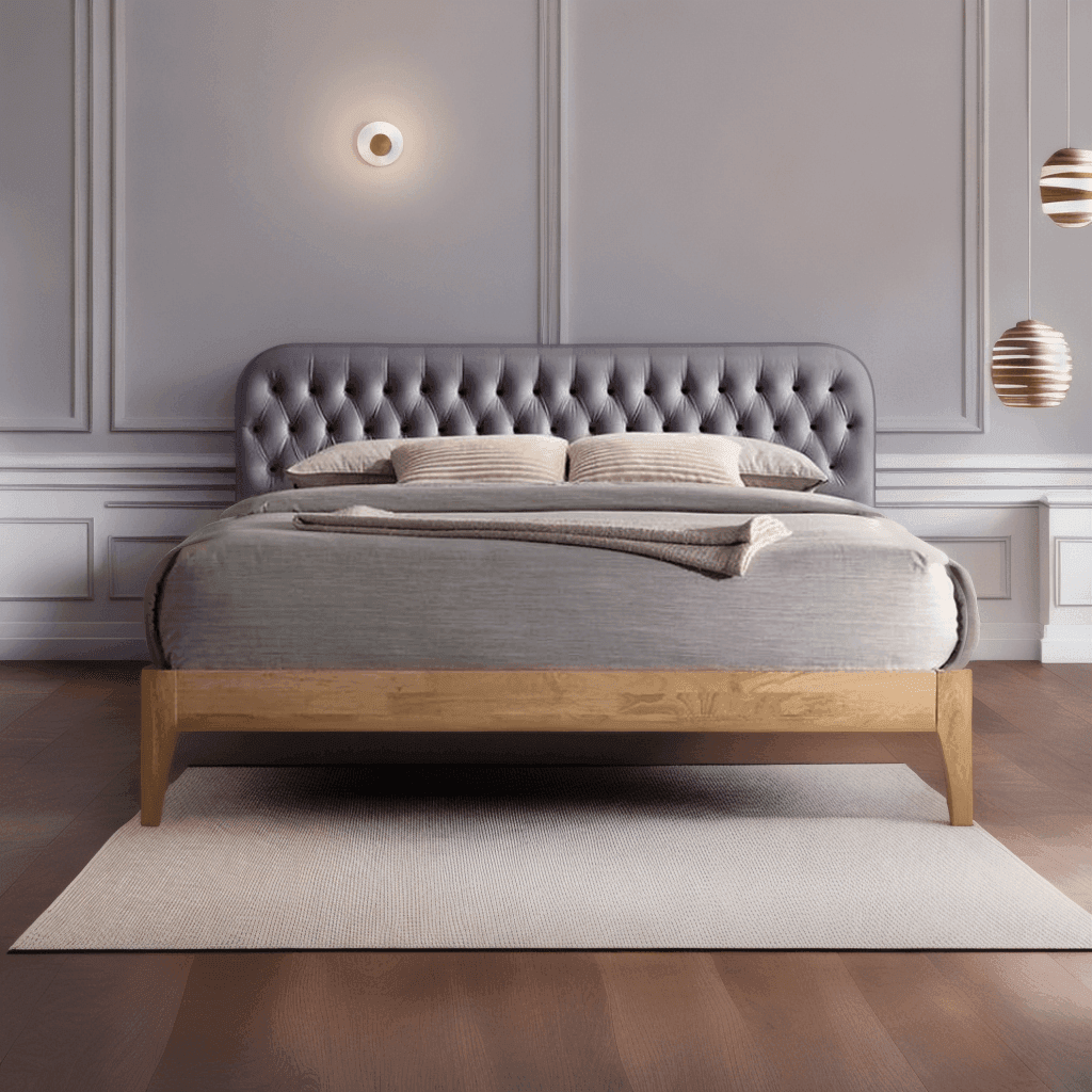 Elma Solid Wood Bed Frame - Queen Size, Sturdy & Elegant Design for Bedroom - Perfect for Modern, Rustic, or Farmhouse Decor