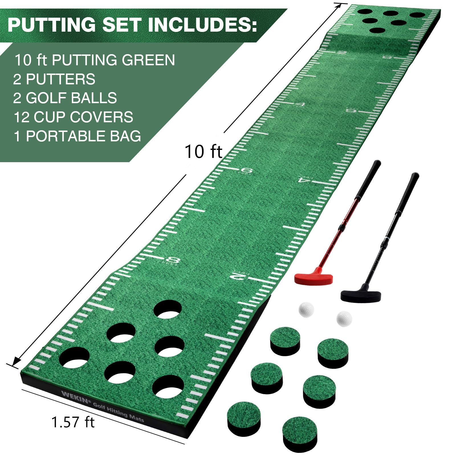 Premium Golf Pong Game Set - 6ft Putting Green Mat with 2 Putters & Balls, 12 Hole Covers - Indoor/Outdoor Golf Training Mat for Adults - Perfect for Backyard Parties, Office Games & Birthday Gifts for Men