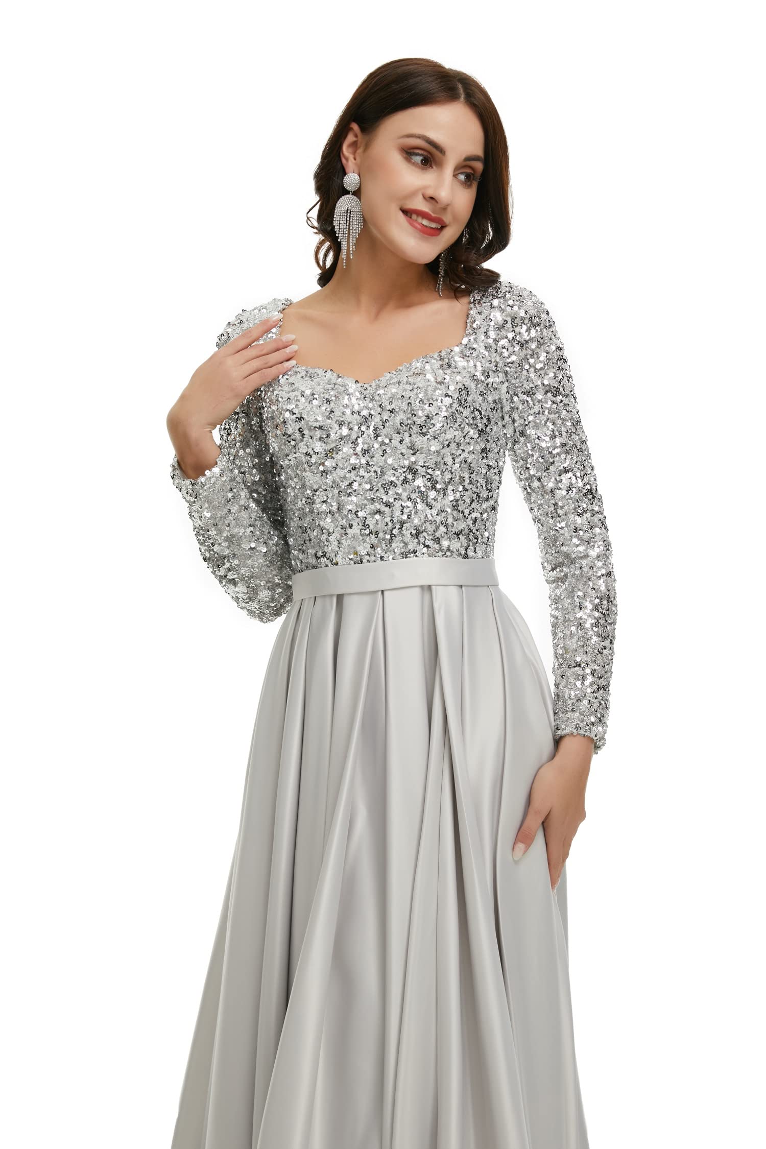 Engerla Sequined A-Line Long Sleeve Bridal Gown - Elegant Wedding Dress for Bride & Bridesmaids, Prom & Evening Party Gowns | Perfect for Weddings, Formal Events & Special Occasions