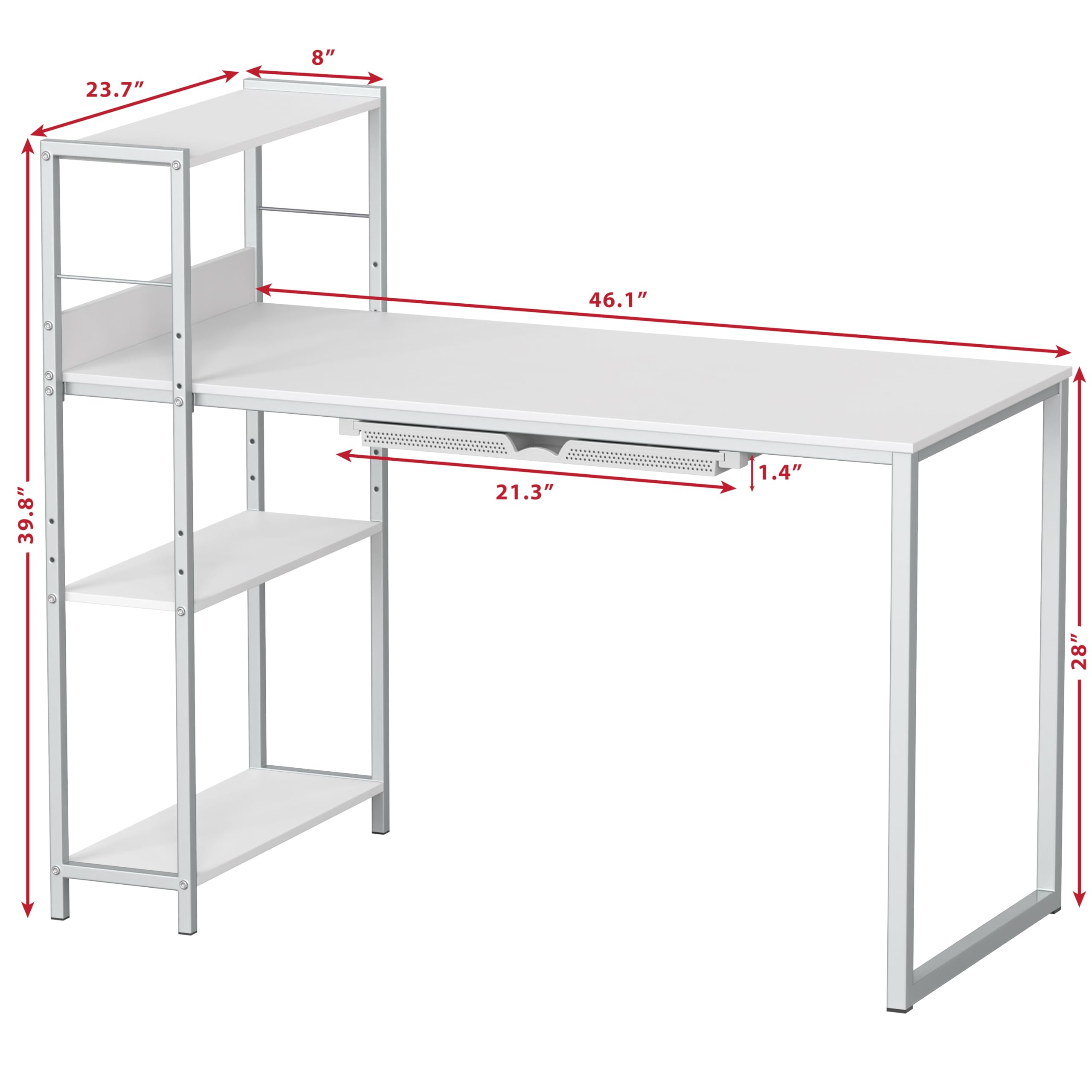 SHW Mission 46-Inch Home Office Computer Desk with Side Shelf and Drawer - White - Perfect for Small Spaces, Remote Work & Study