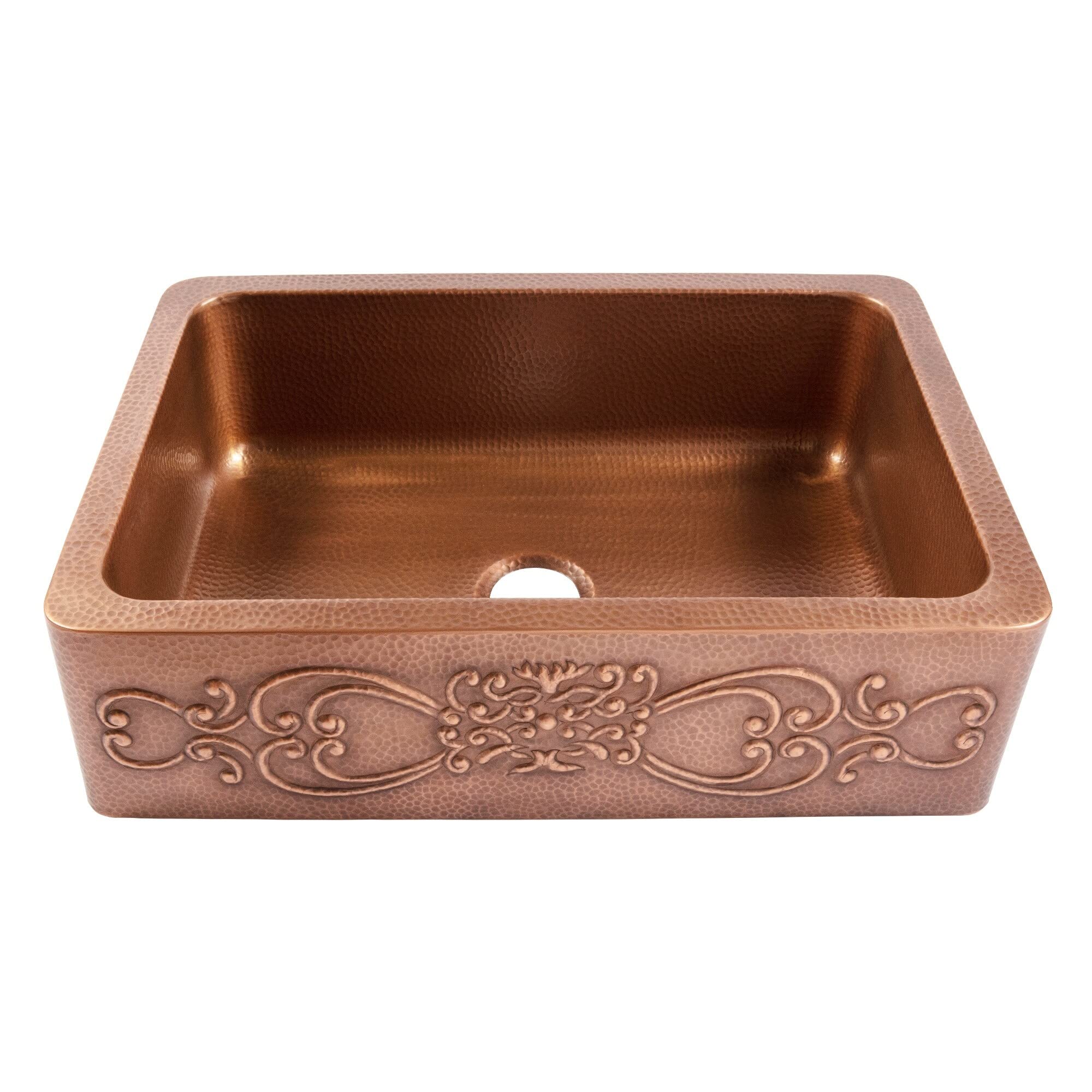 Sinkology SK303-33SC 33 Inch Farmhouse Copper Kitchen Sink - Single Bowl with Scroll Design for Rustic & Modern Kitchens | Perfect for Farmhouse, Cottage & Vintage Style Homes