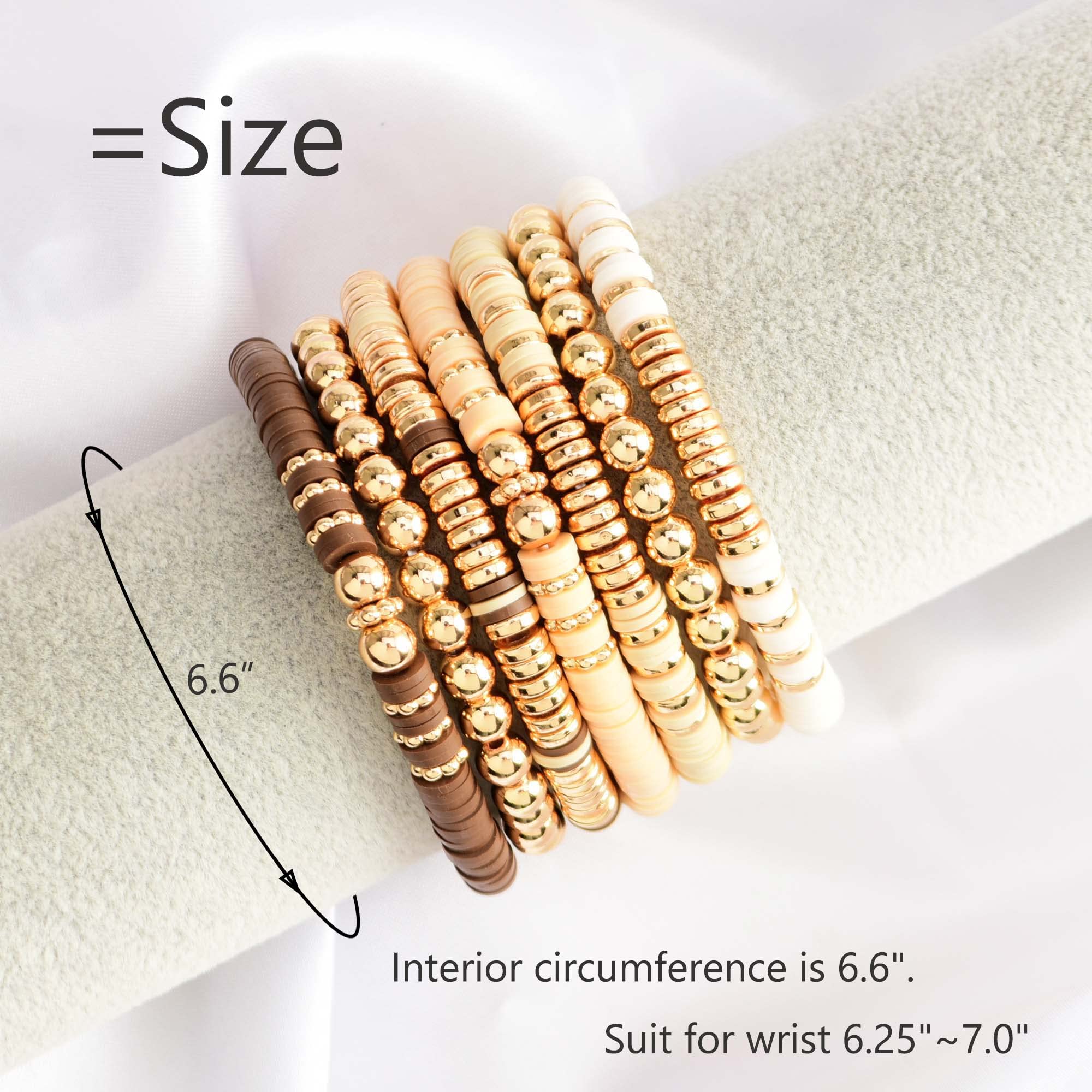 GOOJIDS Surfer Heishi Clay Bead Bracelets for Women - Bohemian Stackable Gold Beaded Stretch Bracelets Set - Elastic Layering Friendship Jewelry for Beach, Festival & Everyday Boho Style