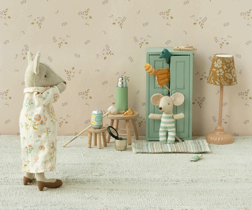 Maileg Soft Blue Closet Mouse - Adorable Miniature Mouse Toy for Kids' Room Decor & Dollhouse Accessories | Perfect for Imaginative Play, Nursery Decor, and Gift Giving