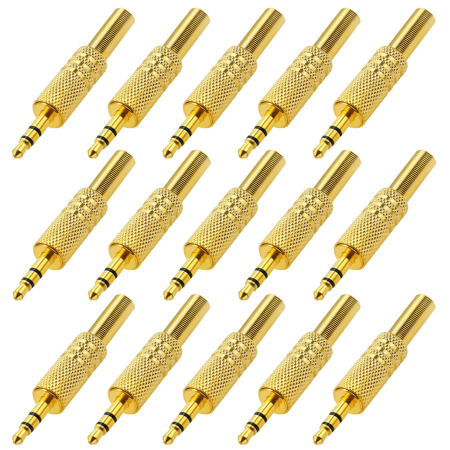15 PCS 3.5mm TRS Male Audio Jack Plug - Gold Plated Metal Headphone Connector with Spring for Soldering | Compatible with Headphones, Earbuds, Headsets | DIY Audio Repair & Custom Cable Making