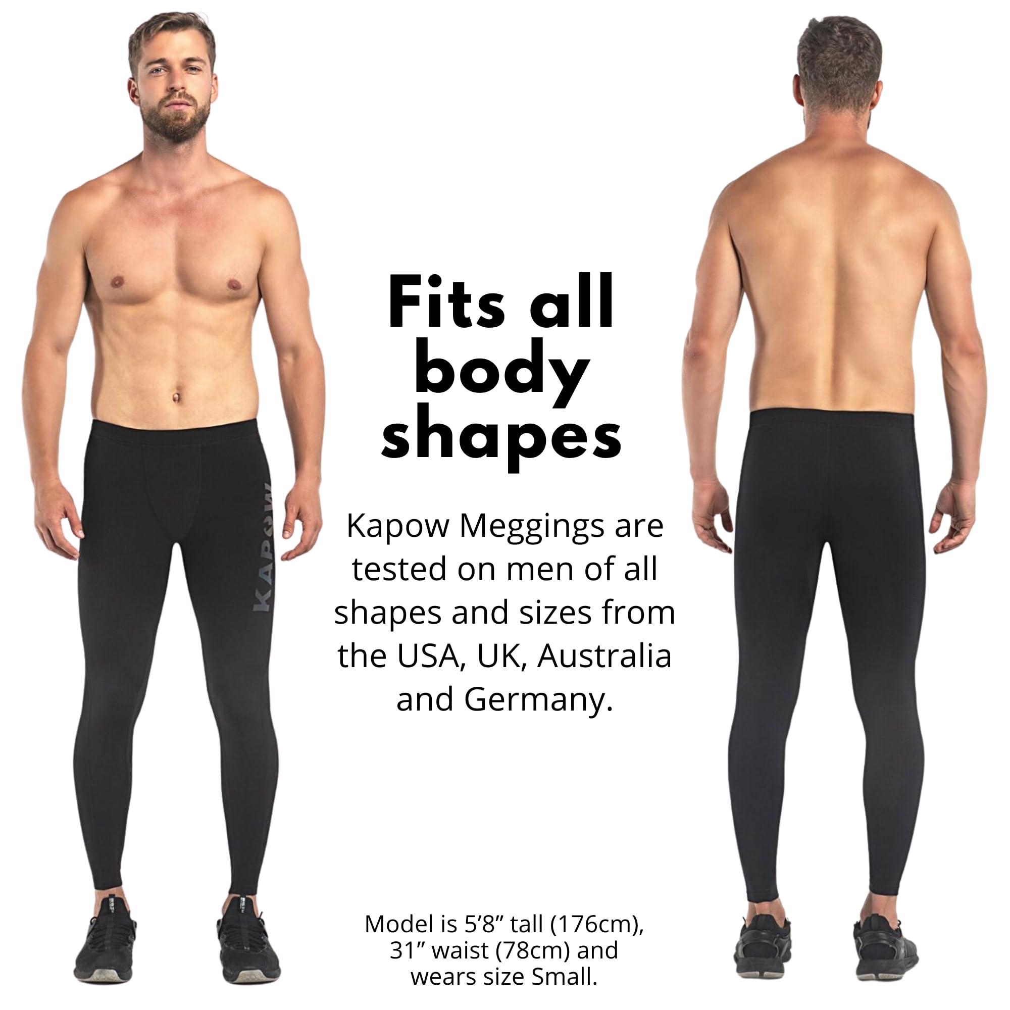 Kapow Meggings High Compression Performance Leggings for Men - Athletic Workout Pants with Pockets | Gym, Running, Yoga & Activewear