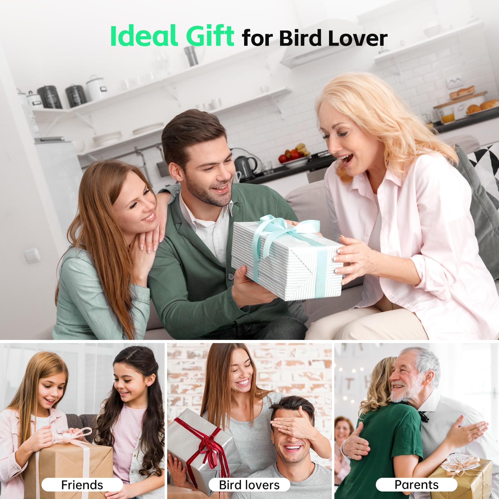 1 Year AI Smart Bird Feeder with Camera - Solar Powered 1080p Live Video, AI Bird Species Identification, 2.4Ghz WiFi & Instant Arrival Alerts - Perfect Gift for Bird Watchers & Nature Lovers - Ideal for Backyard Birdwatching, Wildlife Monitoring & Outdoor Enthusiasts