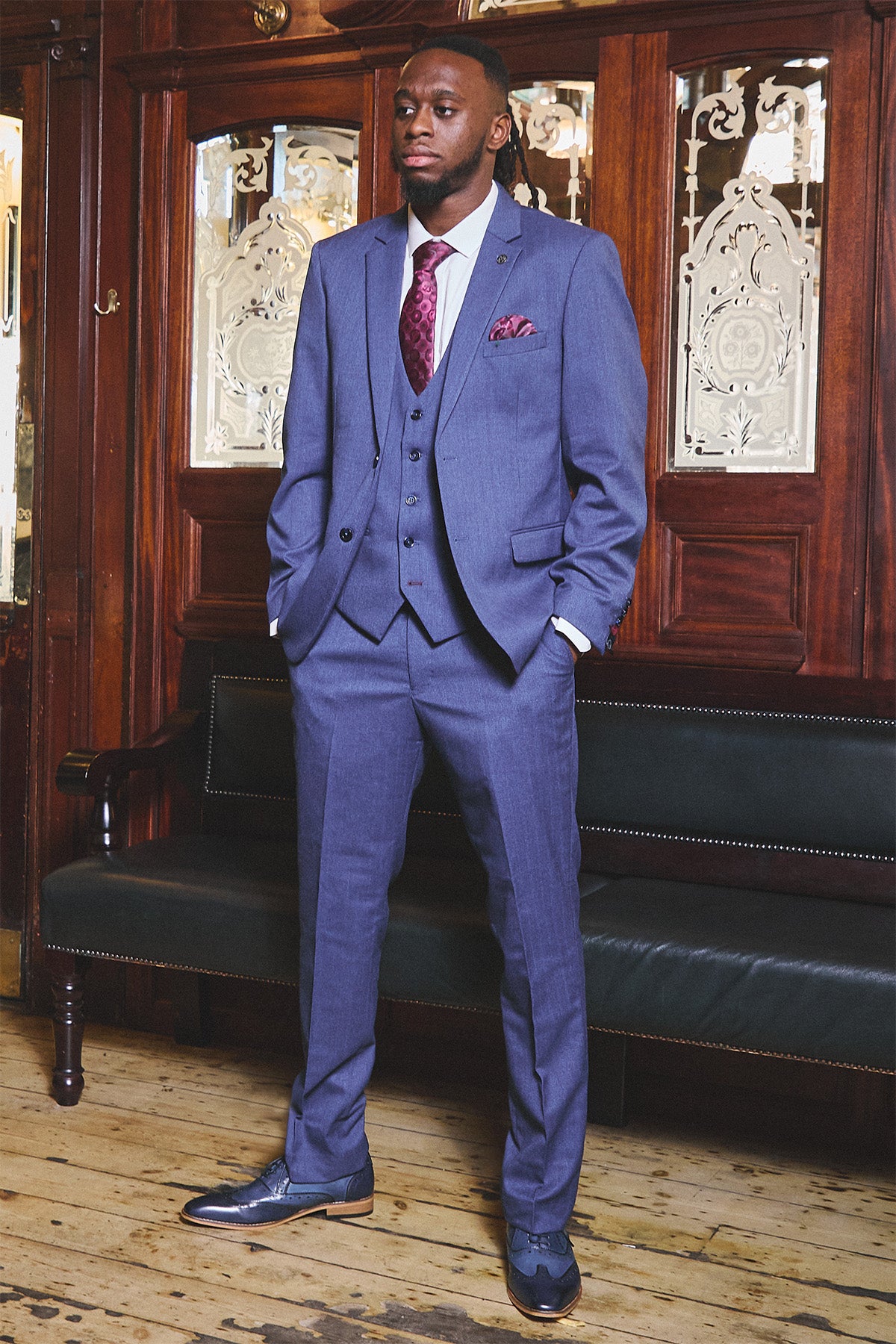 ASHLEY Navy Blue Three Piece Suit for Men - Premium Slim Fit Business Suit Set - Formal Office Wear & Special Occasions - Inspired by Aaron Wan-Bissaka's Style