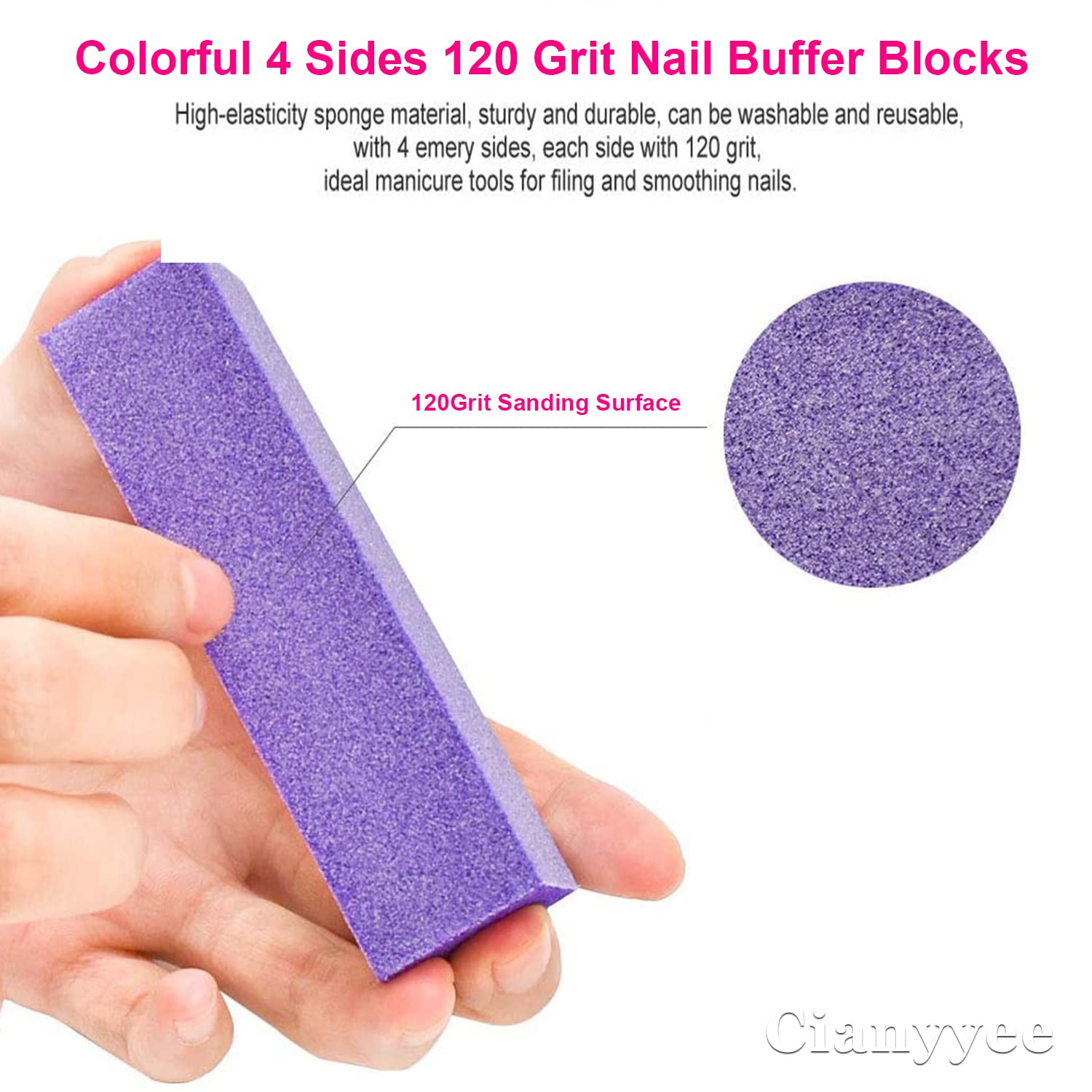 20PCS Professional Nail File Buffer Set - 100/180 Grit Nail Files & 4-Side 120 Grit Sanding Buffer Blocks for Gel, Acrylic & Natural Nails - Manicure & Pedicure Tools for Salon & Home Use (Purple)