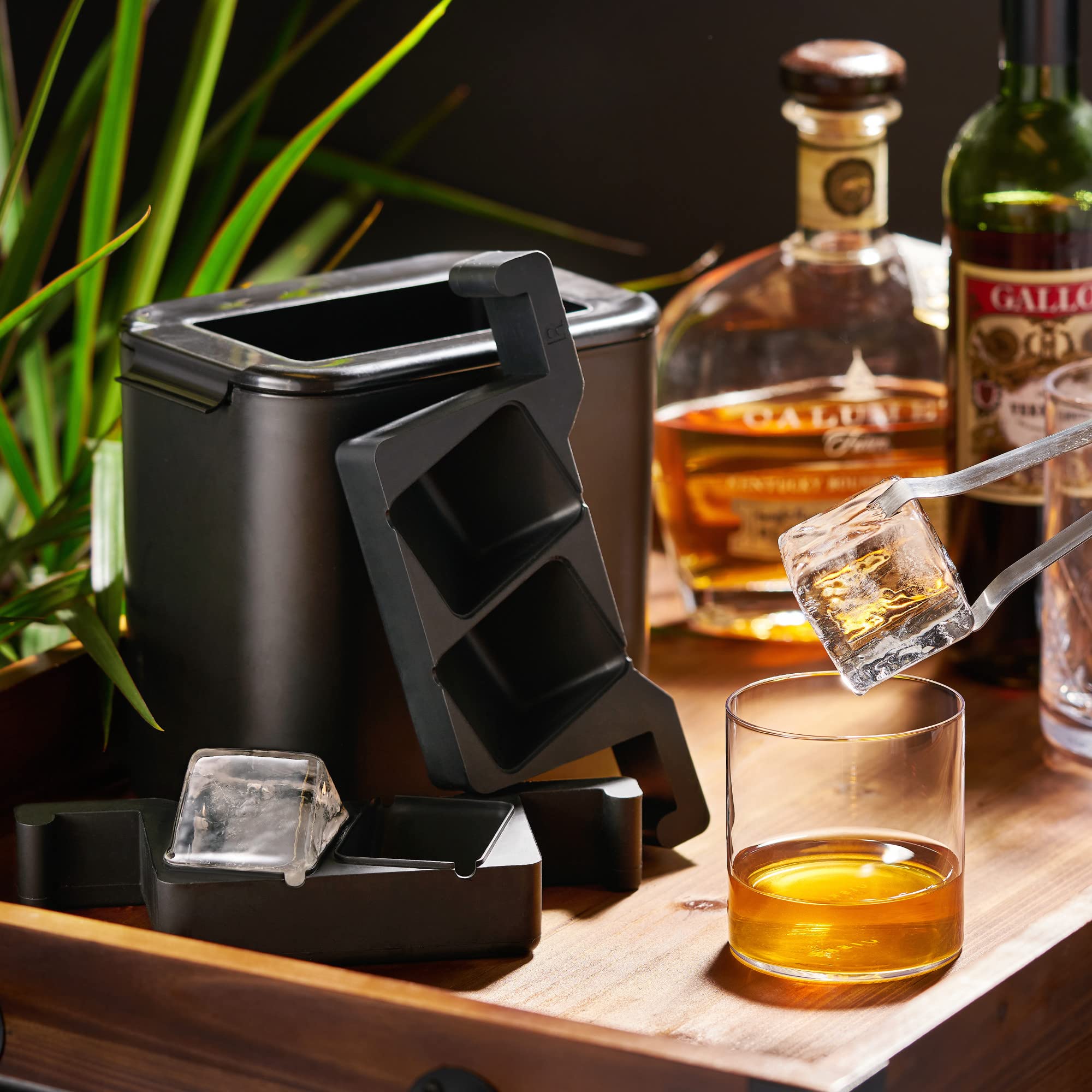 Premium Viski Clear Ice Maker - Set of 1 Black Square Ice Cube Tray for Craft Cocktails | Perfect for Whiskey, Bourbon & Home Bar Entertaining