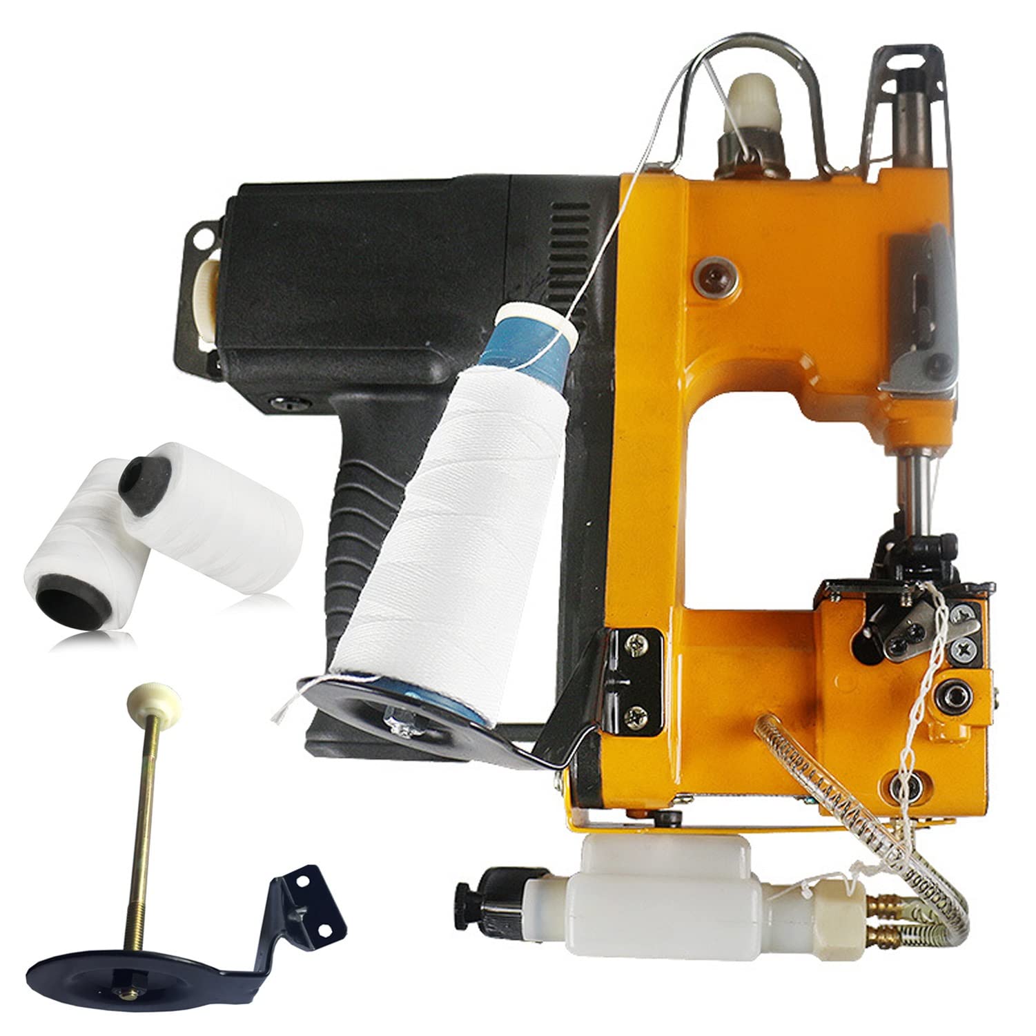 Electric Portable Bag Sewing Machine for PP Woven Bags, Plastic Bags & Sack Sealing - 2s/Bag Automatic Stitching Closer with Wire Pallet Rack | Ideal for Packaging Woven Bags, Snakeskin Bags & Industrial Sacks in Warehouses & Factories