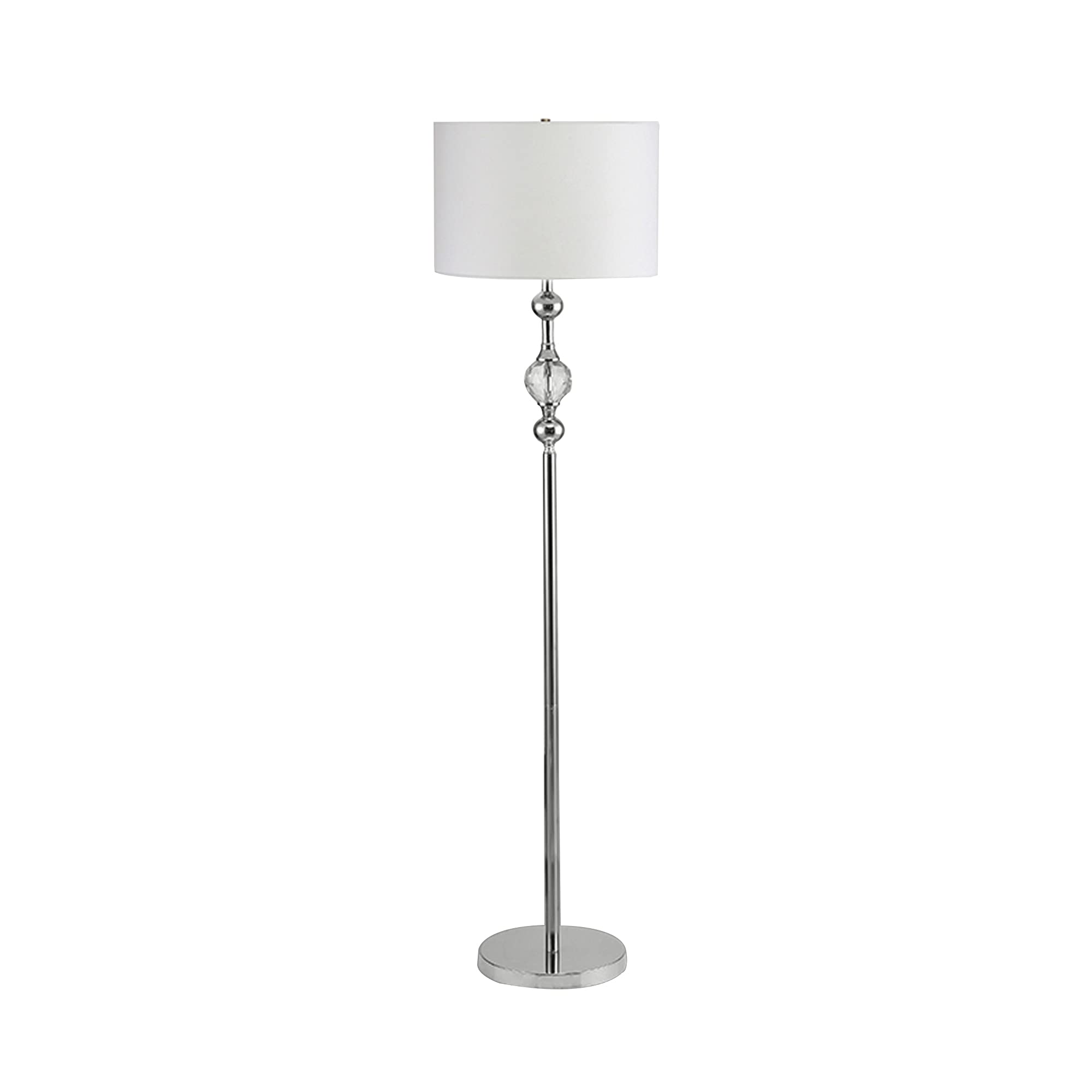Benjara Modern White Floor Lamp with Metal Frame & Crystal Accents - Elegant Living Room Lighting for Bedroom, Office, or Reading Nook