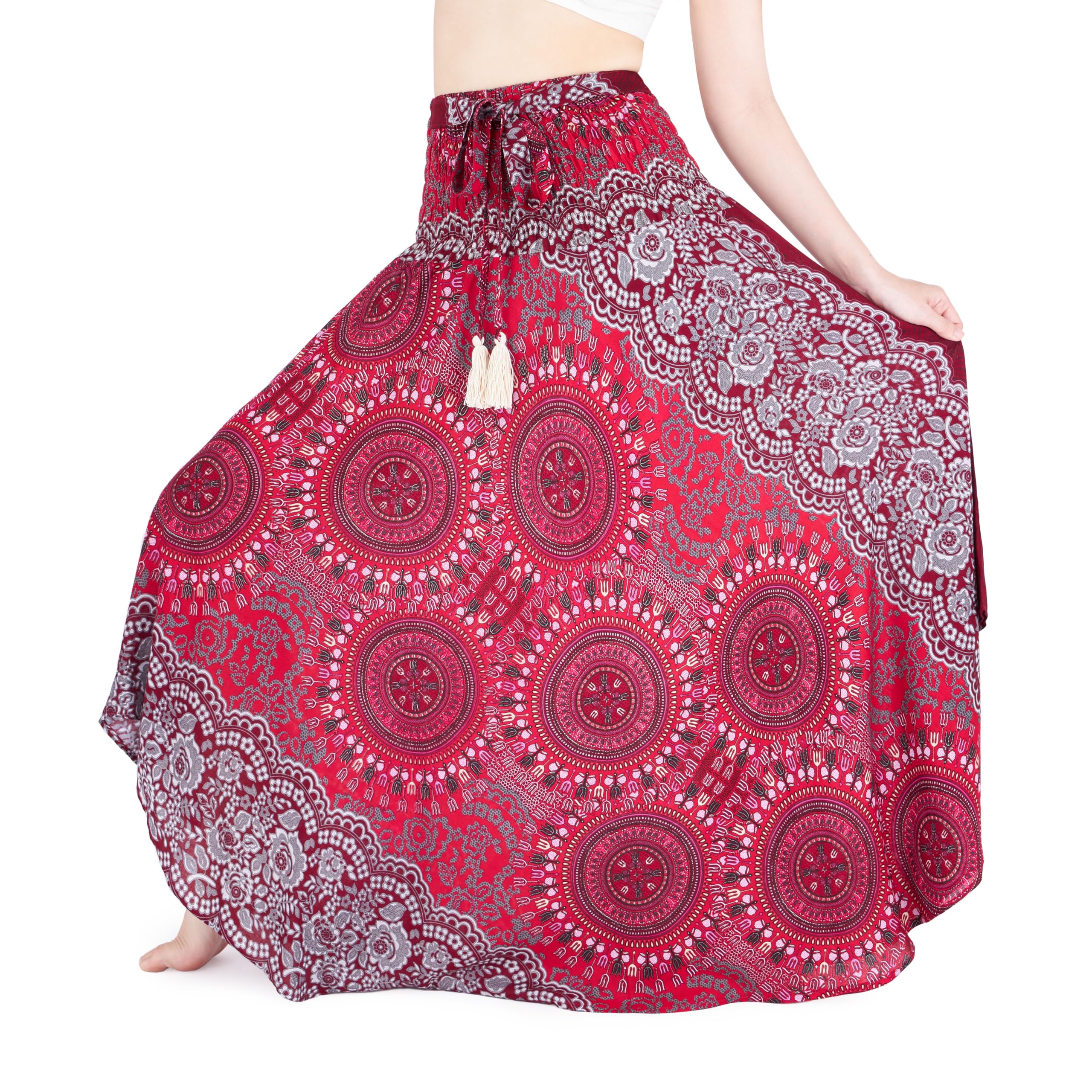 LannaClothesDesign Women's Bohemian Maxi Skirt - Flowy Long Gypsy Hippie Style Boho Skirt for Summer, Beach, Music Festivals & Casual Wear