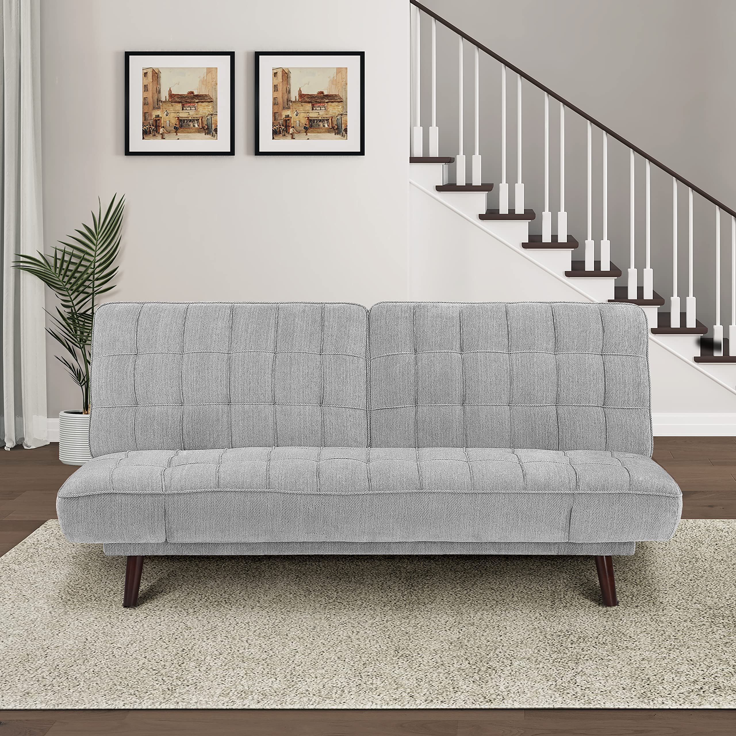 Lexicon Knudson Convertible Futon Sofa Sleeper - Silver Gray Space-Saving Multi-Functional Furniture for Small Apartments, Guest Rooms & Home Offices | Comfortable Sofa Bed with Modern Design
