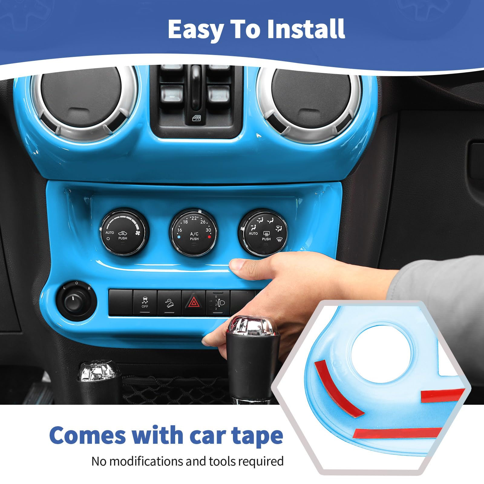 Jeep Wrangler JK Center Console Dashboard Panel & AC Control Panel Cover Trim (2011-2017) - Baby Blue Interior Accessories (2-Piece Set) | Perfect for Off-Roading, Daily Commuting & Interior Customization