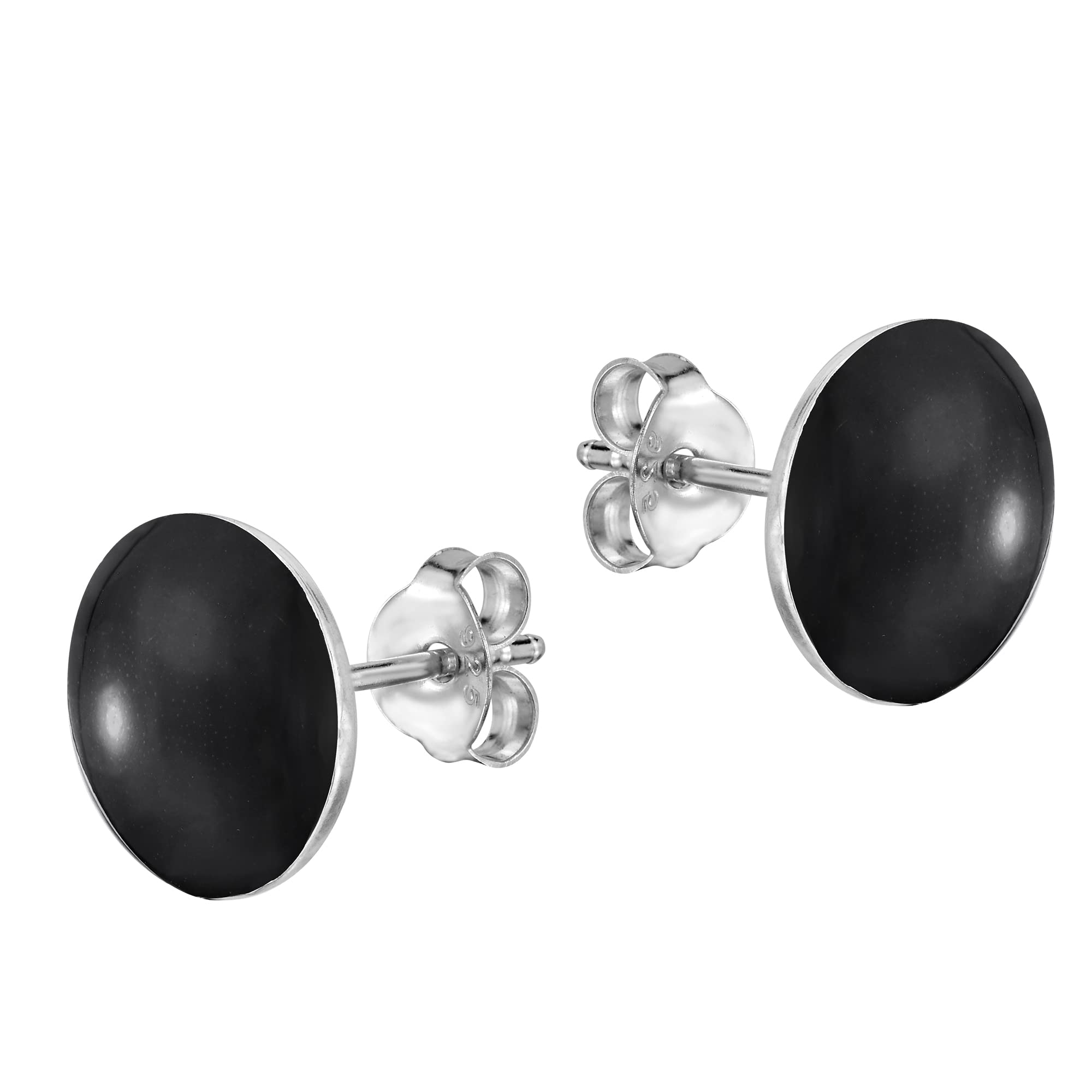 AeraVida Classic Black 10mm Round Enamel .925 Sterling Silver Stud Earrings for Women | Hypoallergenic, Timeless Jewelry Gift | Perfect for Everyday Wear, Office & Special Occasions