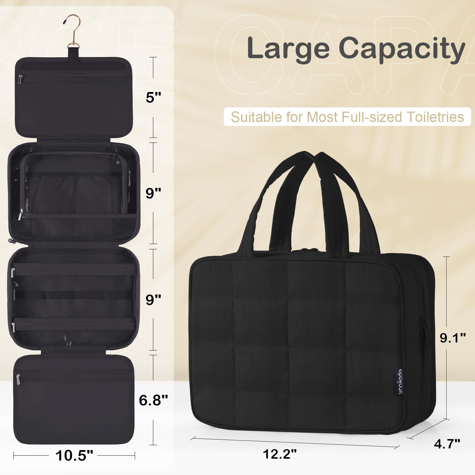 WOOMADA Hanging Toiletry Bag with Jewelry Organizer - Travel Cosmetic Bag for Women - Perfect for Vacation & Business Trips