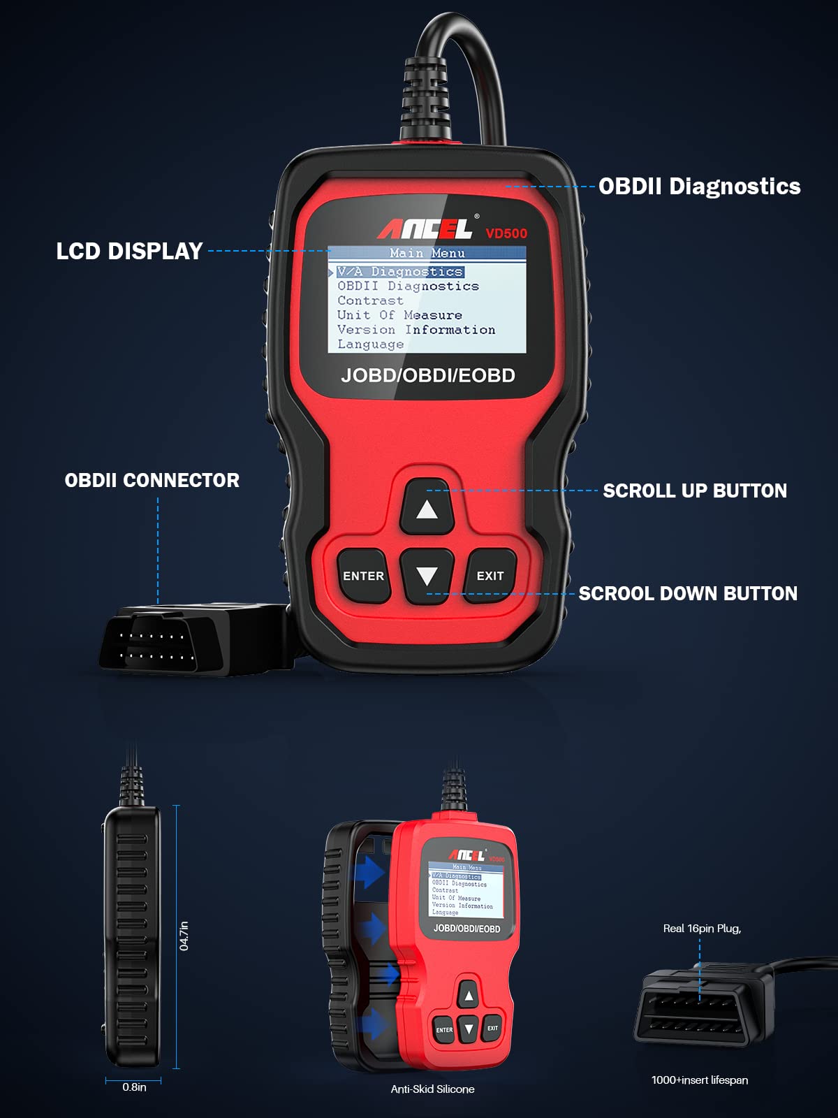 ANCEL VD500 OBD2 Scanner for VW Audi Skoda - VAG Diagnostic Tool with EPB ABS SRS Code Reader, Oil Reset, Throttle Adaptation & Brake Service | ANCEL BST200 12V Battery Tester Included | Perfect for DIY Mechanics & Professional Auto Repair Shops