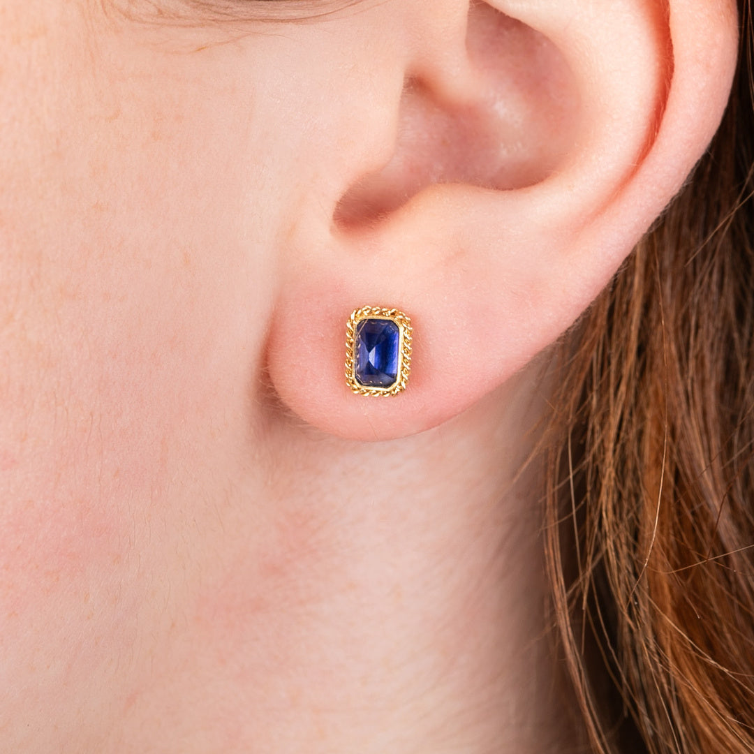 Exquisite Nigerian Sapphire Stud Earrings for Women – 14K Gold Plated Genuine Blue Sapphire Earrings – Perfect for Weddings, Parties & Special Occasions