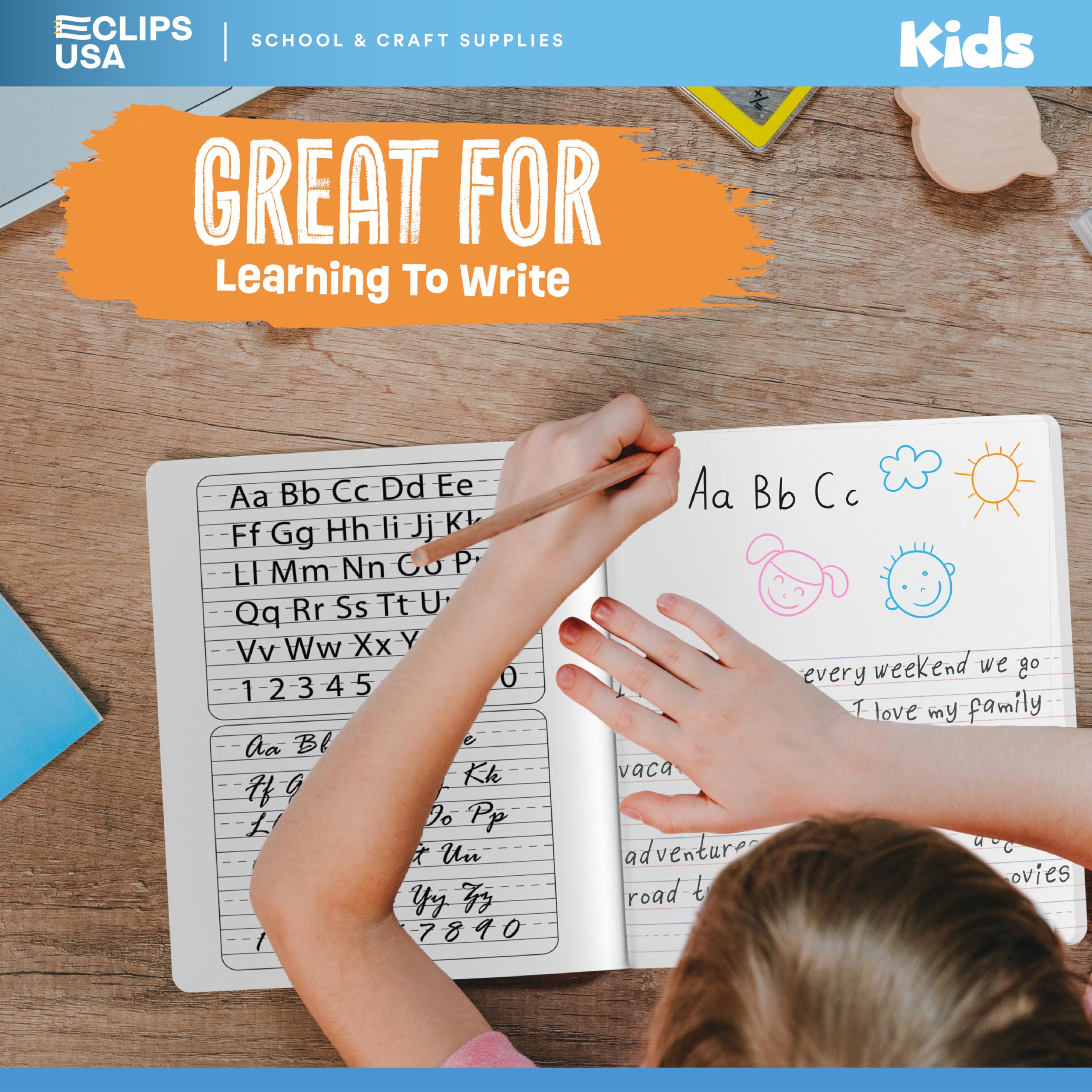 Composition Notebooks for Kids - Primary Journal with Letters & Animal Print, 100 Sheets/200 Pages, 9.75