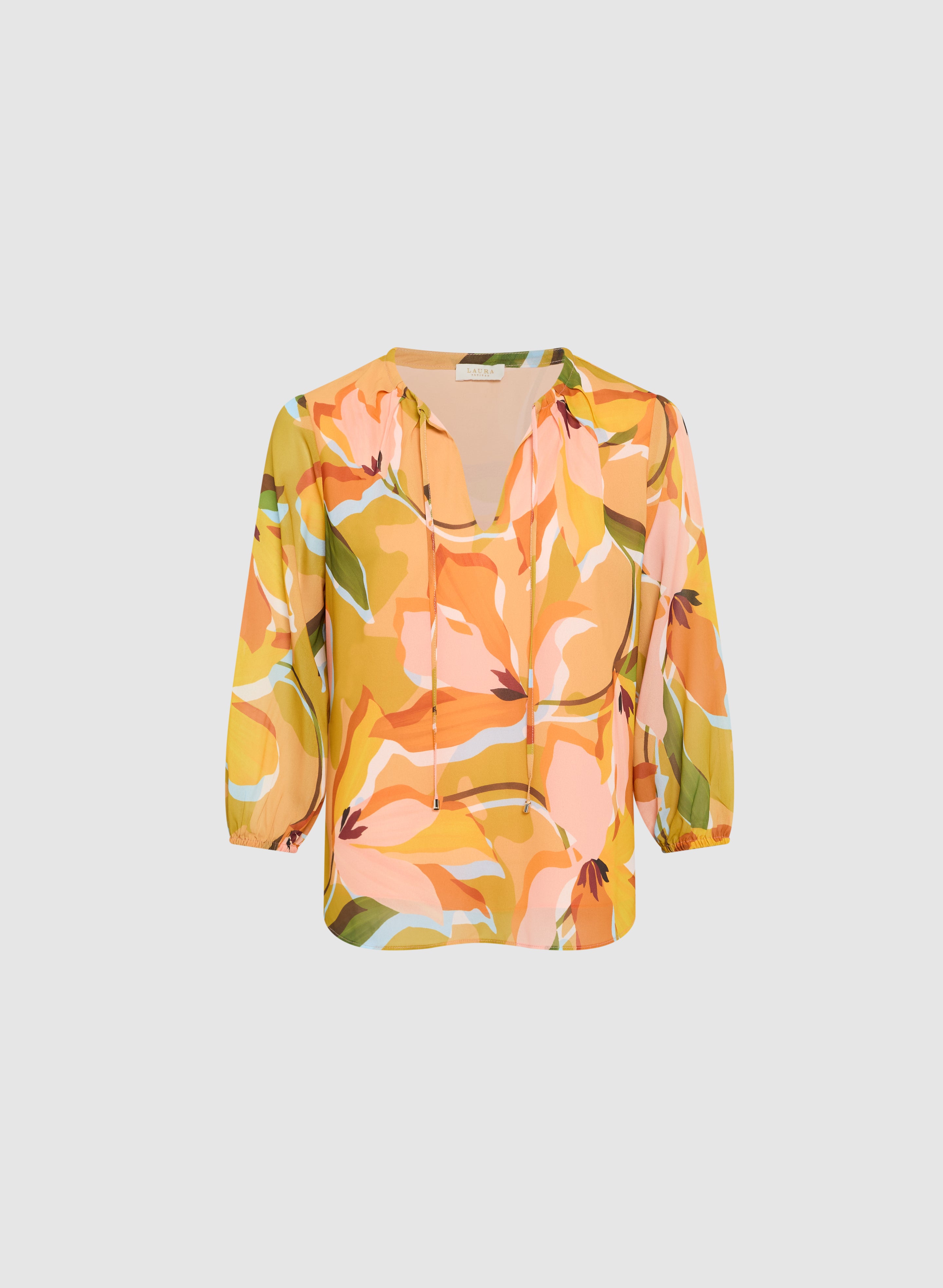 Floral Split Neck Blouse for Women - Elegant Floral Print Tunic Top with V-Neck Design | Perfect for Office, Date Night & Spring Outfits