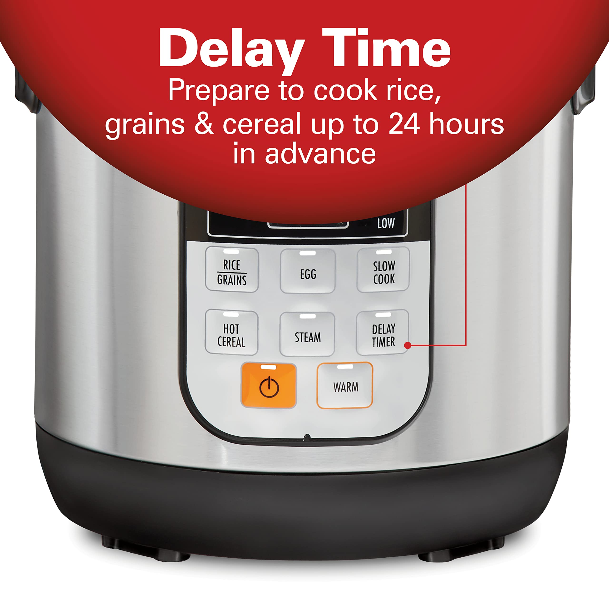 Hamilton Beach 6-Cup Digital Programmable Rice Cooker & Food Steamer with Slow Cook & Egg Cooking Functions | Compact Stainless Steel Design | Perfect for Small Kitchens, Dorm Rooms & Meal Prep (Model 37524)
