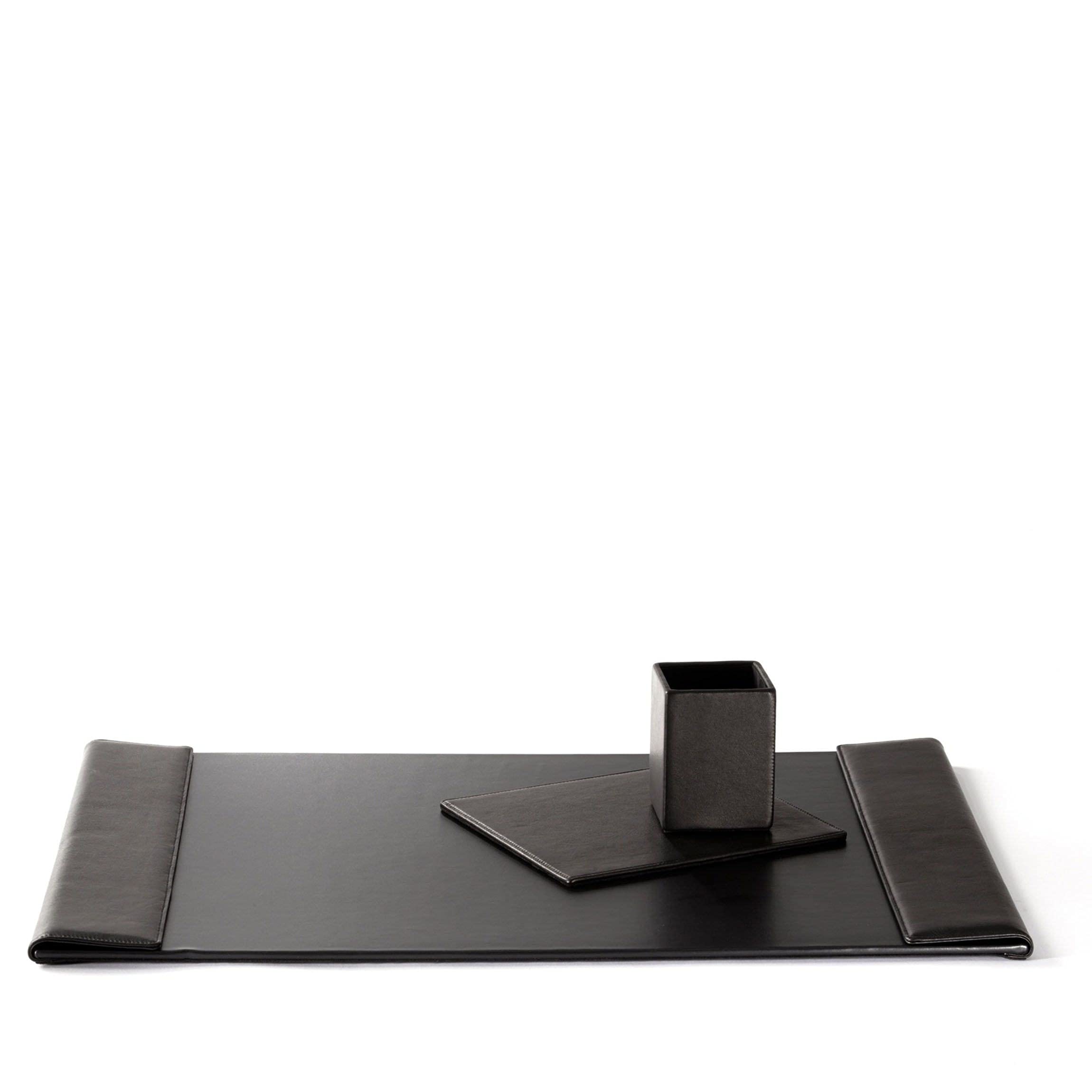 Premium Black Onyx Leather Desk Organizer Set - Elegant Office Accessories for Professionals | Perfect for Home Office, Corporate Gifts & Executive Workspaces