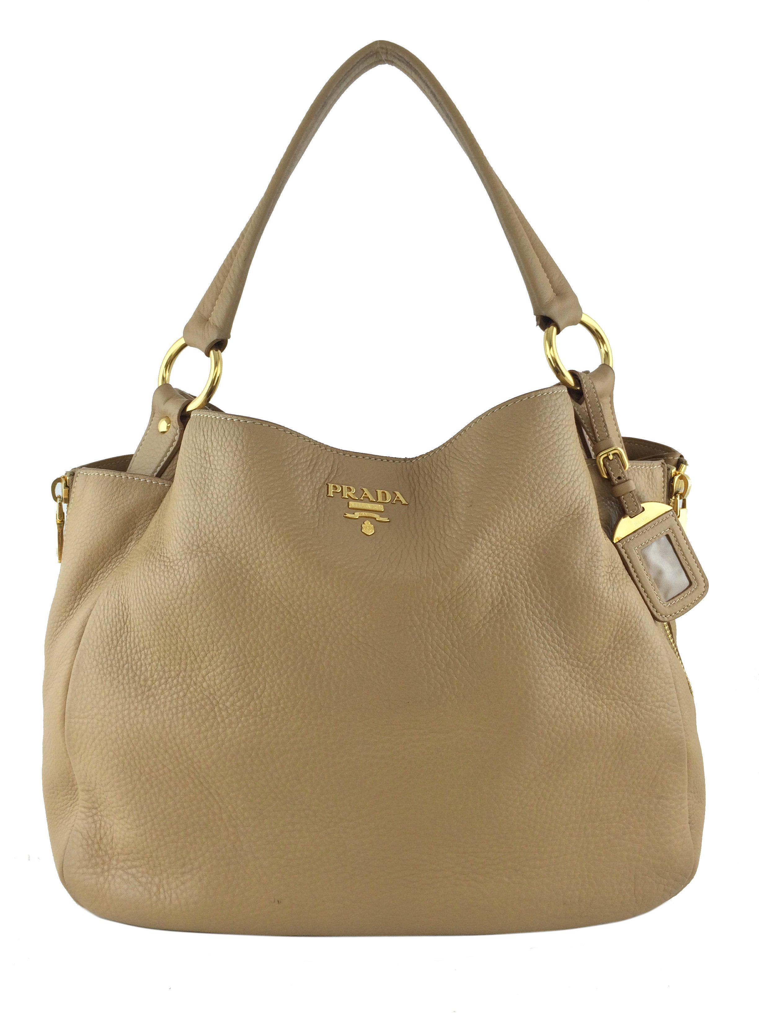 Prada Side Pocket Vitello Daino Zip Hobo Bag - Luxury Leather Shoulder Bag for Women | Perfect for Work, Travel & Everyday Use