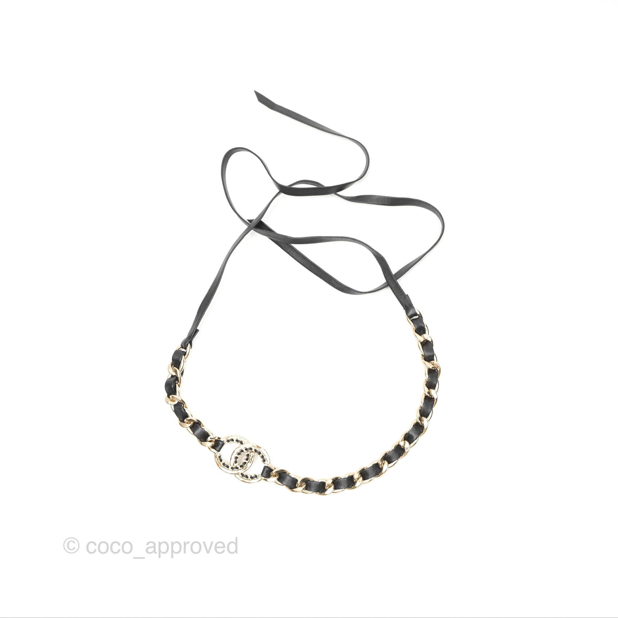 Chanel CC Woven Hair Band & Belt Accessory - Black & Gold Tone 22P Collection | Elegant Hair Accessory & Fashion Belt for Women | Perfect for Parties, Weddings & Everyday Wear