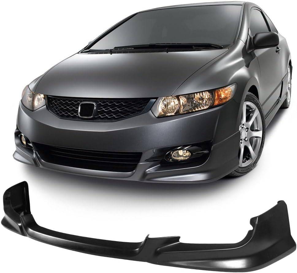 HFP Style Front Bumper Lip Spoiler for 2009-2011 Honda Civic 2Dr Coupe - Unpainted Black PU Material - Enhance Sporty Look & Aerodynamics for Street Racing & Car Shows